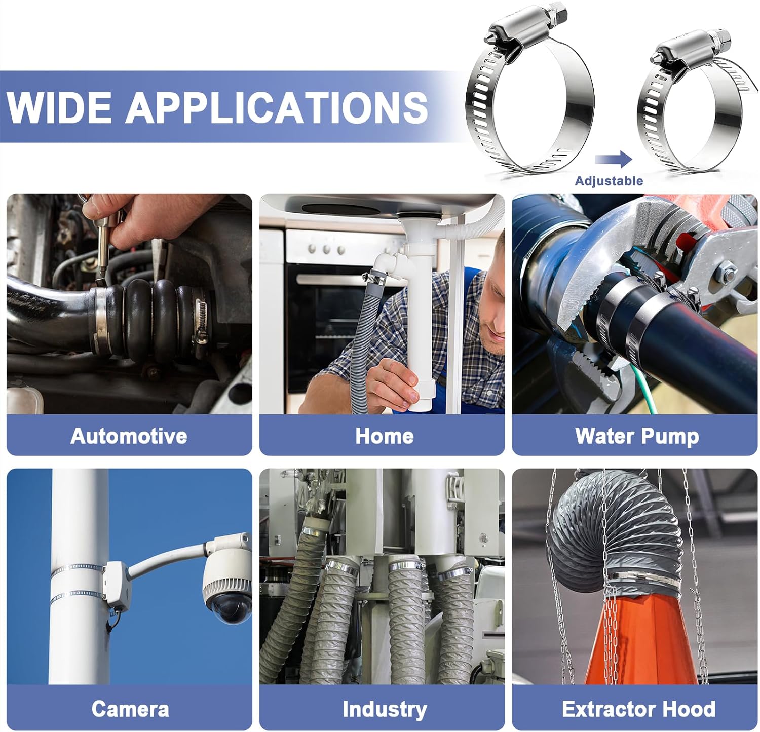 Hose Clamps- Stainless Steel Hose Clamp DIY 50FT Metal Strap + 24 Stronger Fasteners Large Adjustable Worm Gear Clamps for Fuel Line, Plumbing, Automotive, Mechanical, Pipe, Tube,Garden,Duct