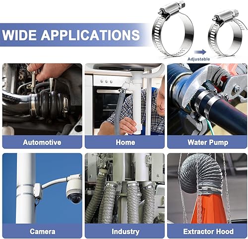Miniatura 6 de Abrazaderas de manguera abrazadera de manguera de acero inoxidable para bricolaje, correa de metal de 50 pies + 24 cierres más fuertes, abrazaderas
