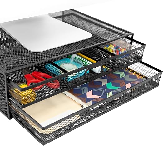 Amazon.com: MOUNT-IT! Computer Monitor Stand With Drawers, Metal Mesh ...