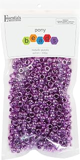 Essentials By Leisure Arts Pony Bead 6Mm X 9Mm Metallic Purple Opaque Plastic Pony Beads Bulk 500 Pieces for Arts, Crafts, Bracelet, Necklace, Jewelry Making, Earring, Hair Braiding