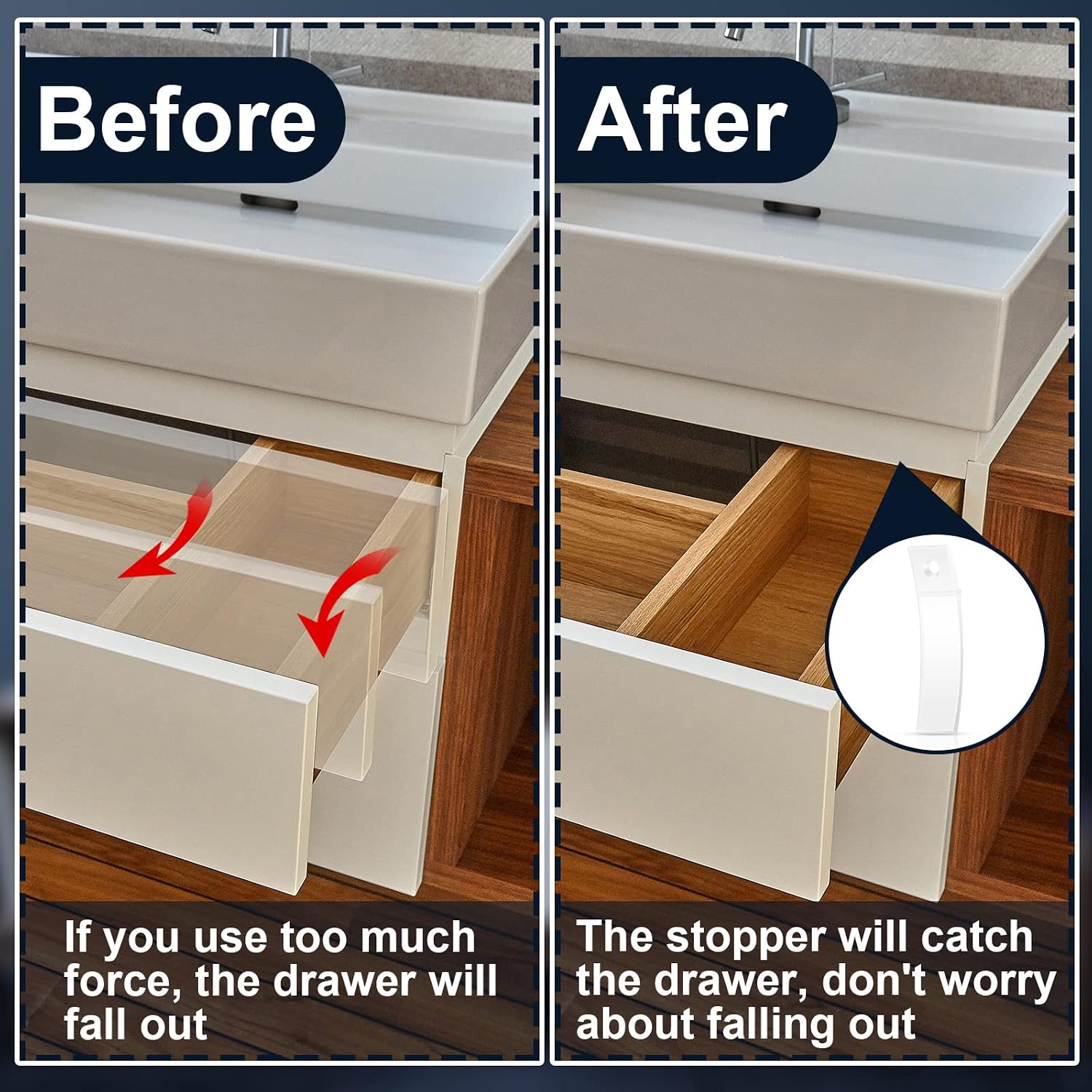 Non Slip Drawer Stops Clear PVC Plastic Drawer Stoppers for Dresser with Stainless Steel Screws for Furniture Chest Bottom Repair Tool Replacement, 2.36 x 0.63 x 0.08 Inch(20 Pieces in Total)