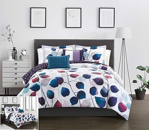 Chic Home Anais - Juego de edredón reversible de 5 piezas, diseño contemporáneo de acuarela floral, fundas de almohada decorativas, tamaño Queen,