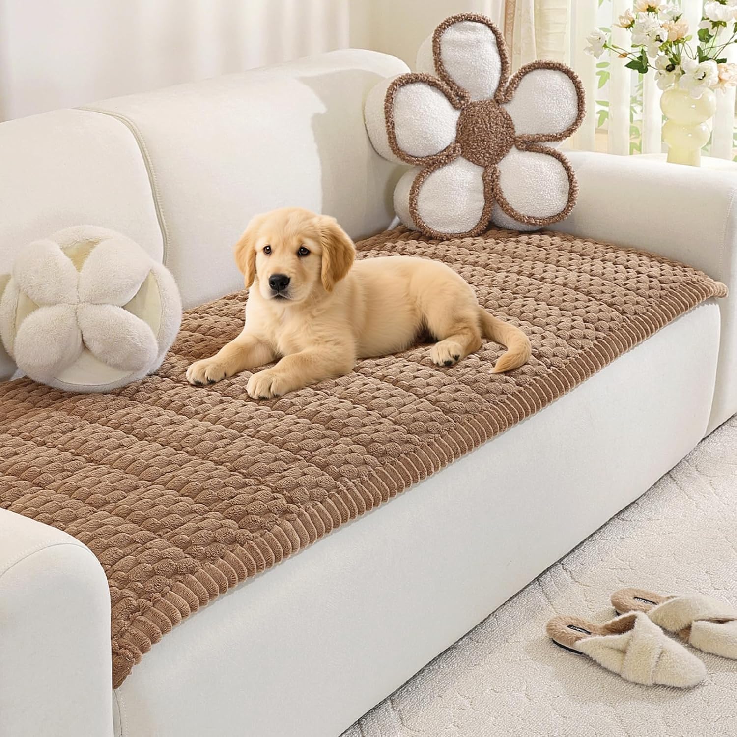 Royhom Pet Sofa Cover Washable, Soft Thick Fuzzy Sofa Cover 2 3 4 Seater, Couch Protector for Dogs, Settee Covers Furniture Slipcovers (Brown, 70x120cm)