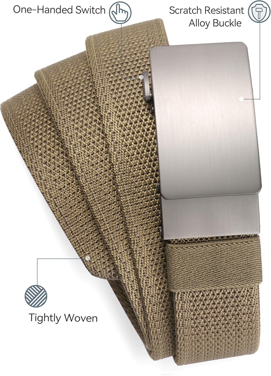 MILORDE Men's 1.38" Nylon Ratchet Belt, Casual Web Click Belt for Jeans, Business Dress, Adjustable Trim to Fit - Image 2