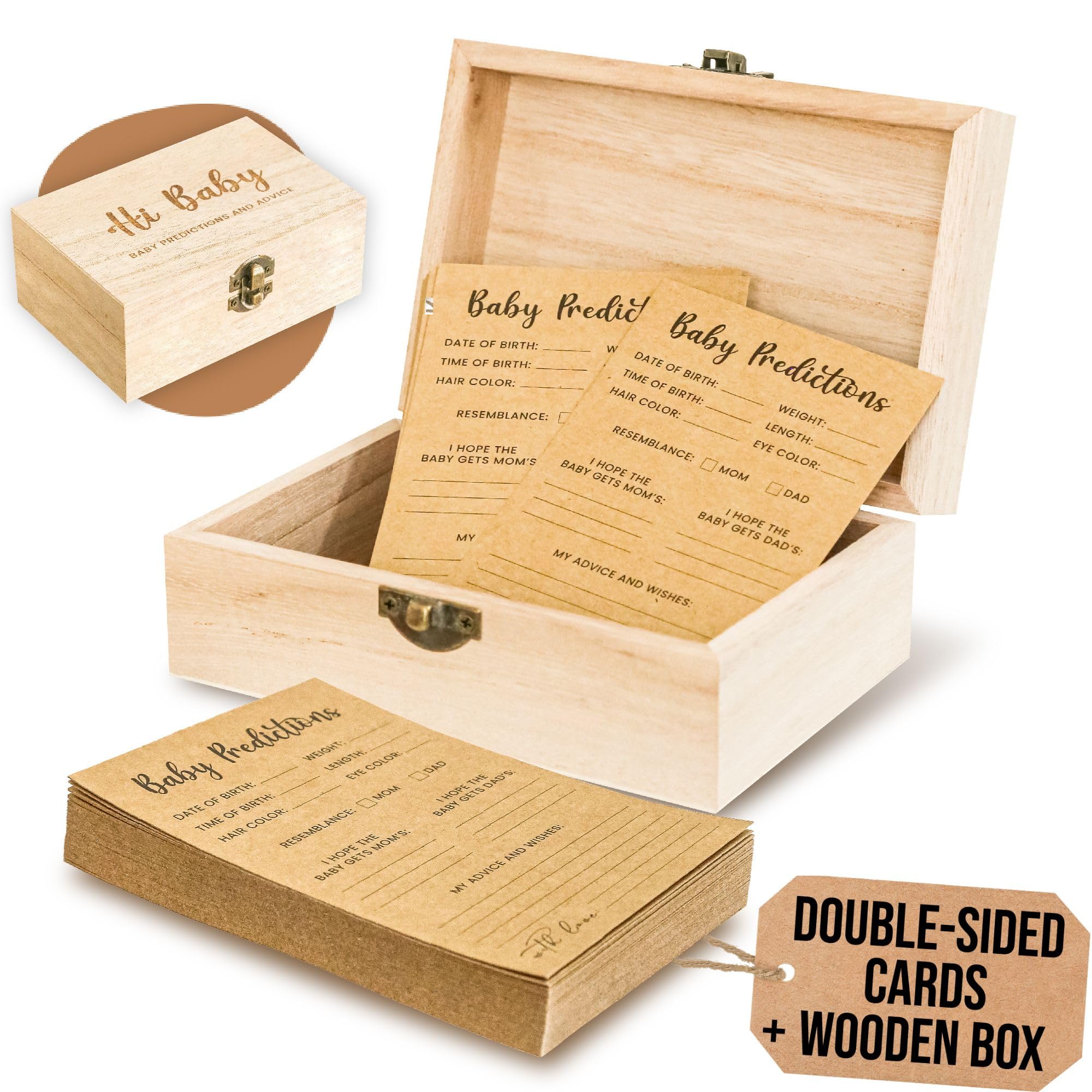 WOODAMORE Baby Prediction Cards for Baby Shower Games - Set of 50 Advice Cards Keepsake Box, Guessing Game Activities