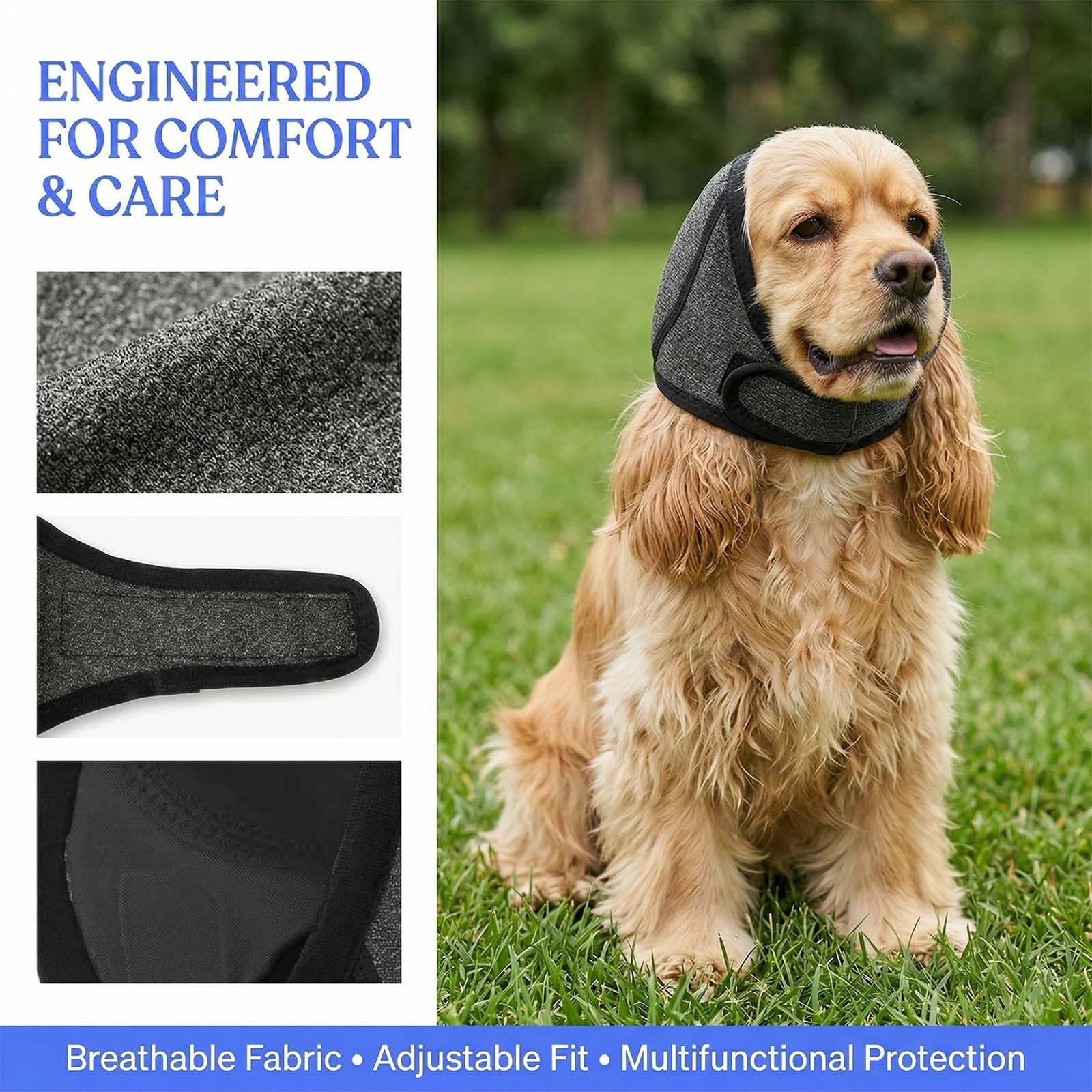 Naapesi Paraorecchie per Cani Antirumore - Fascia Elastica Calmante per Cani Contro Ansia, Fuochi d'Artificio e Tuoni - Protezione Orecchie per Bagno, Toelettatura e Inverno (Grigio) (M)