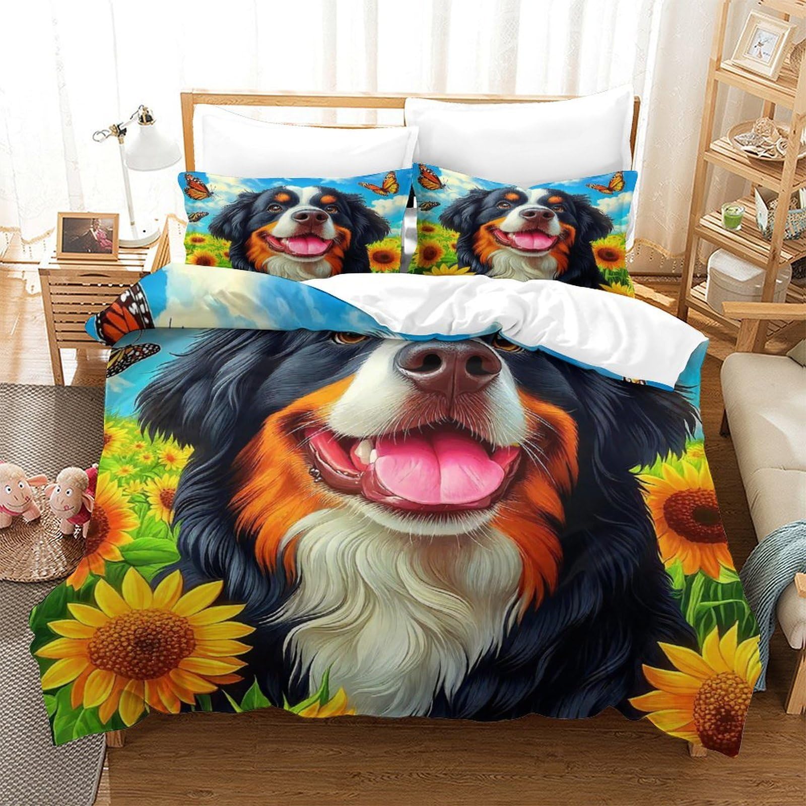 Housse de couette 3D animaux mignons en microfibre pour lit double 200x200 avec taies