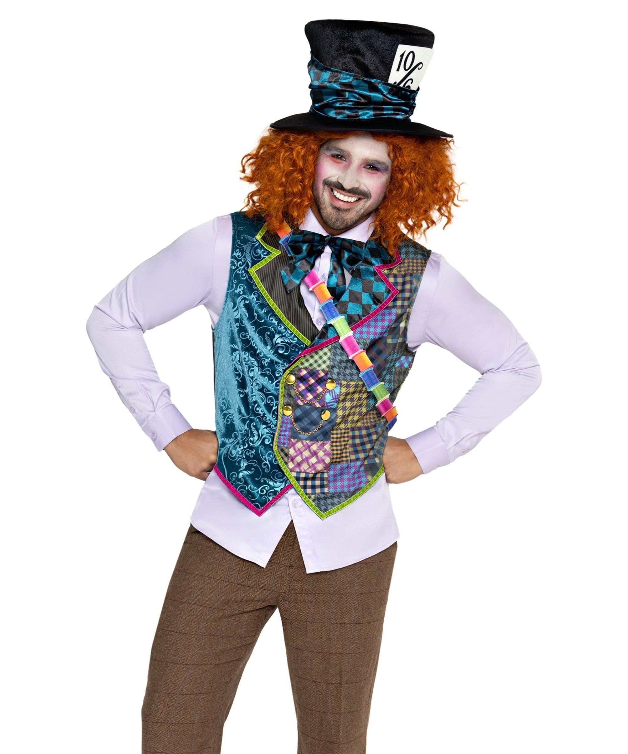Mad Hatter Costume Kit with Vest, Hat, Bow Tie & Sash, S-XL