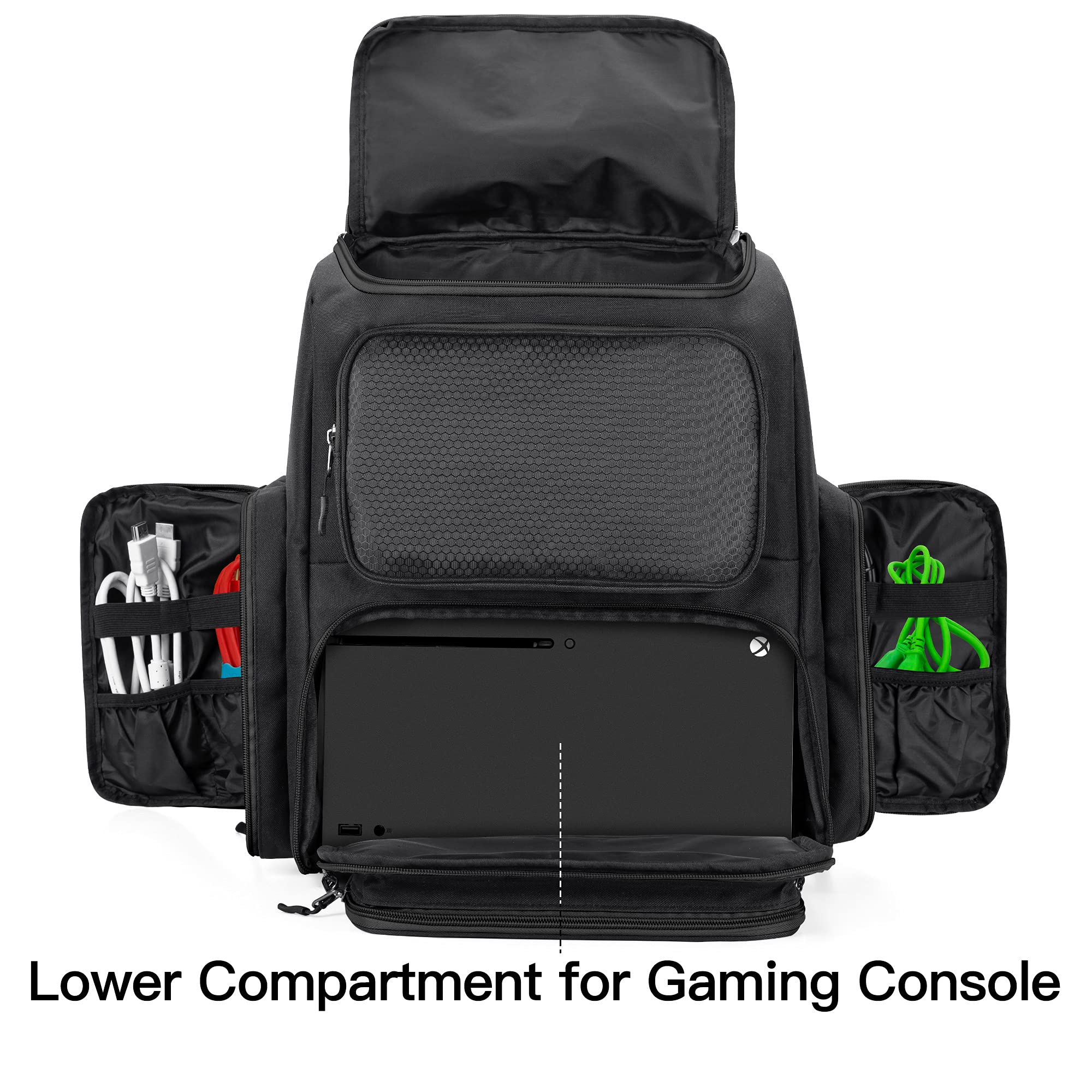Trunab Sac à dos de Rangement Compatible avec Xbox Series X, Noir, Sac à dos Protection Grande Capacité, avec Poches, Séparateurs pour Xbox Manette et Accesoires de Jeu