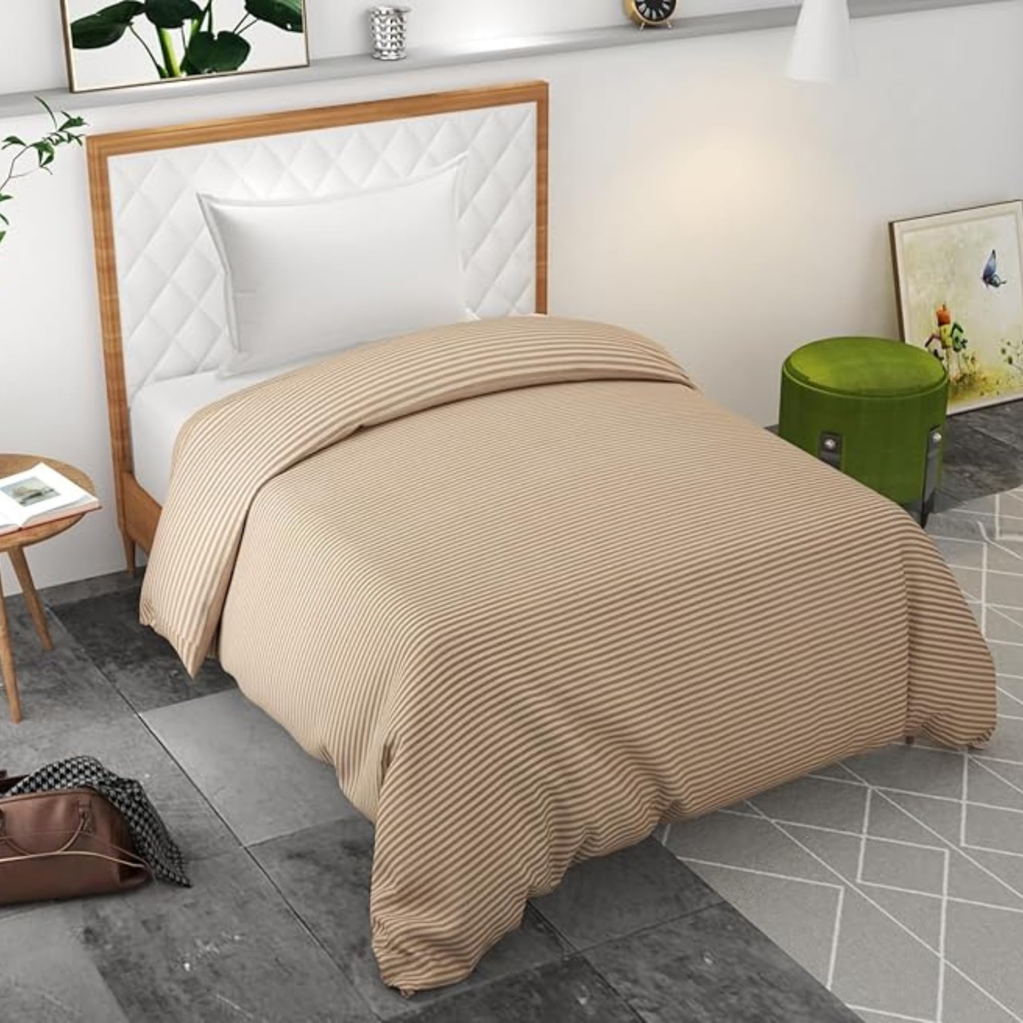 Soft Cotton Duvet Cover for Single Bed | Printed Quilt & Blanket Cover | Razai Cover with Zipper Closure | Soft & Breathable Bedding Cover (90X60) Inches (Peach)-image-10