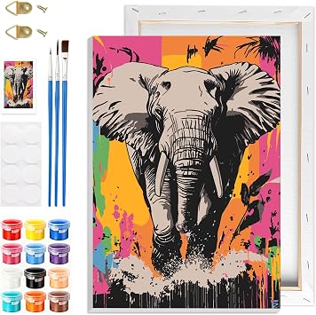 GHHKUD Elephant Paint by Numbers with Frame for Adults Beginners, DIY Animals Paint by Numbers for Age 6-12, Art on Canvas Gifts Home Wall Decor 8x12in