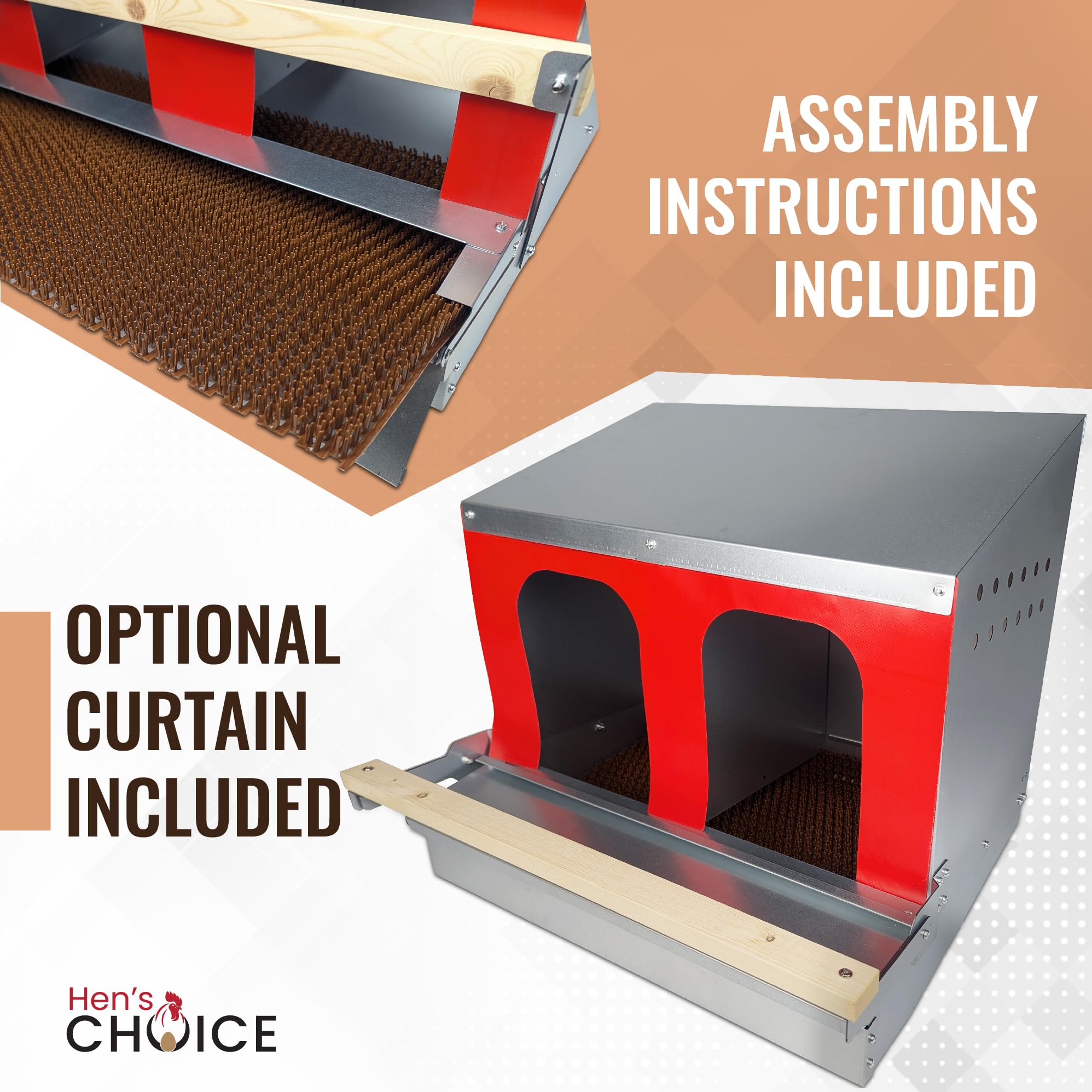 Hen's Choice™ - Caja nido enrollable reversible para pollos | Caja nido enrollable | 2 compartimentos de 21 pulgadas | Galvanizado resistente