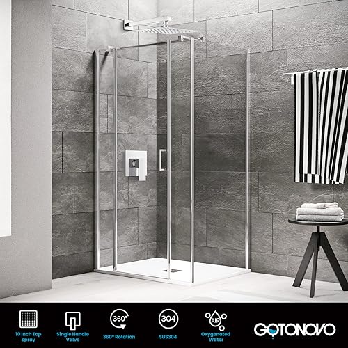 Miniatura 8 de gotonovo Juego de grifo de ducha tipo lluvia con sistema de molduras de ducha con cabezal de ducha de lluvia de 10 pulgadas, mezclador de baño