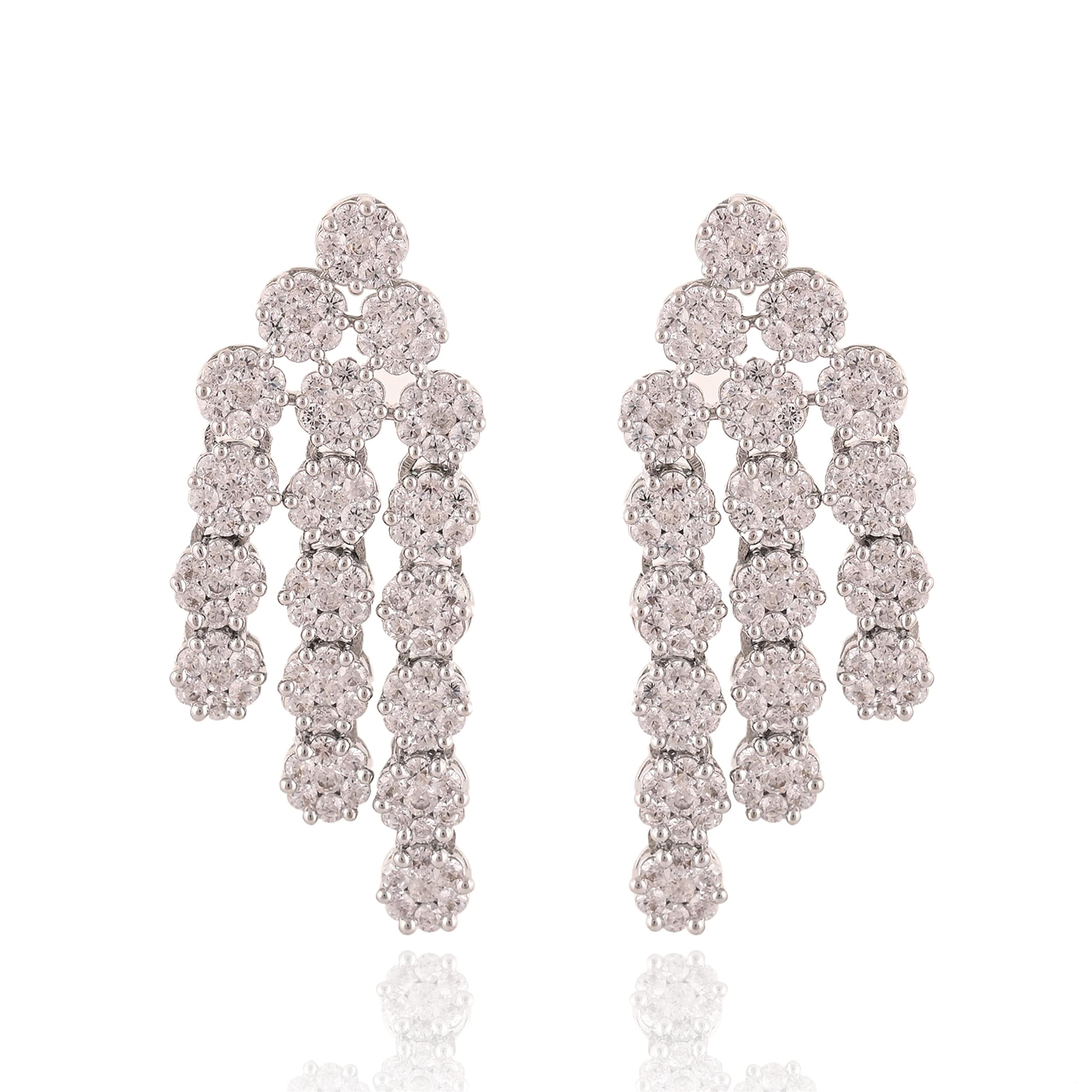Ratnavali Jewels American Diamond RV4162 - Set di collana tradizionale a tre strati con orecchini, placcata in oro rosa, per donne/ragazze