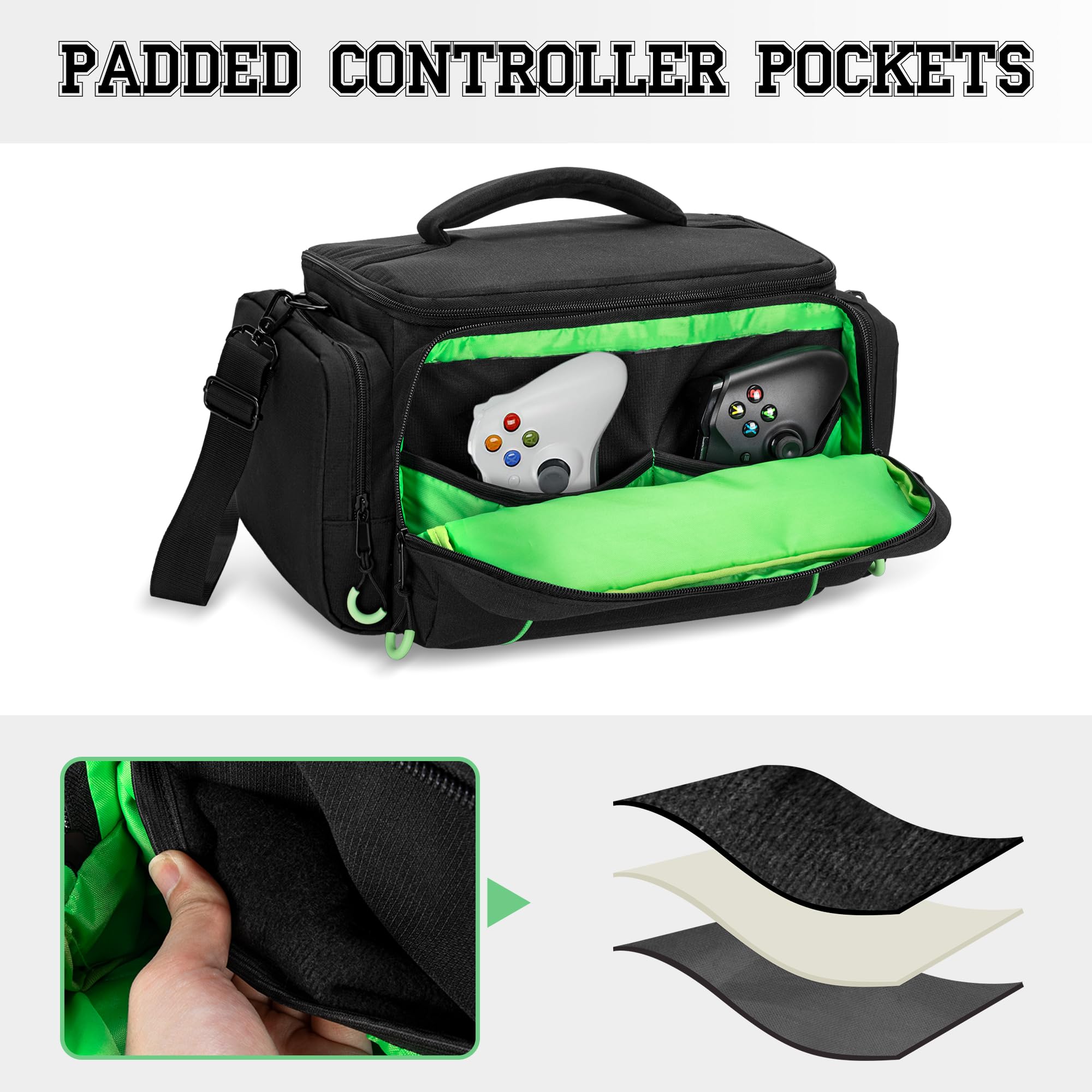 PGmoon Custodia per Console di Gioco Compatibile con Xbox Series X, Borsa Portatile con Abbastanza Spazio per Controller, Dischi, Cavi e Altro,Verde (Design Brevettato)