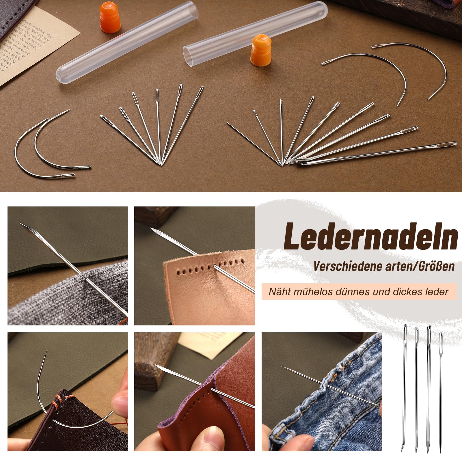 Riddur 46-teiliges Leder-Nähset, Leder-Nähwerkzeug-Set mit 4-mm-Schnürnähmeißel, gewachstem Garn und Nähnadeln mit großem Öhr für Lederhandwerksprojekte, Diy-Näharbeiten