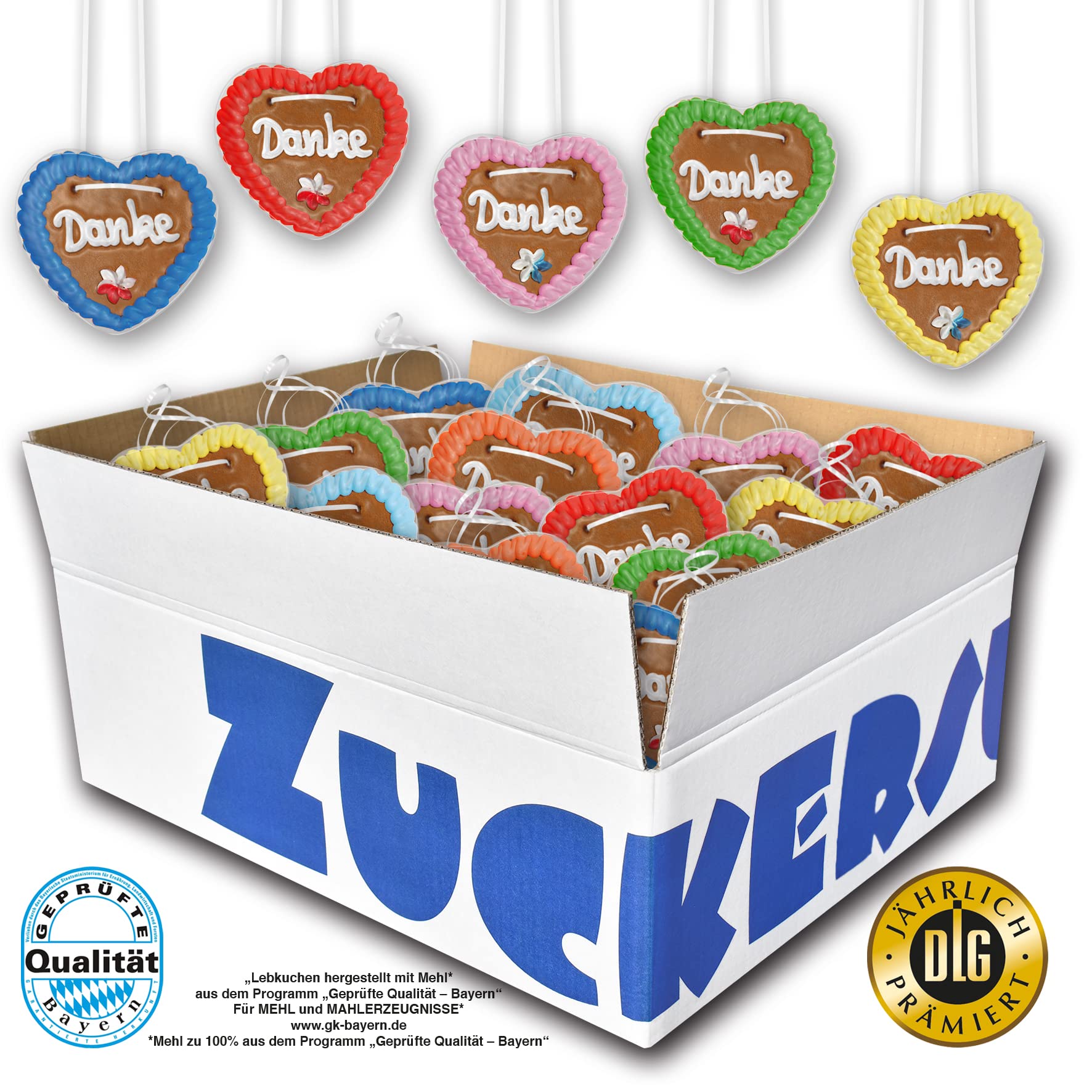 20 Stück Lebkuchenherzen mit " Danke " beschriftet 10cm groß / 40g schwer. Original frische Oktoberfestlebkuchenherzen aus München. Lebkuchen Herzen günstig kaufen | Konditorei Zuckersucht (20 Stück)