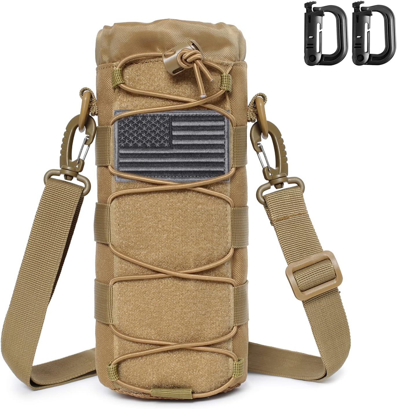 Tactical Molle Water Bottle Pouch 32 oz Drawstring Open Top & Mesh