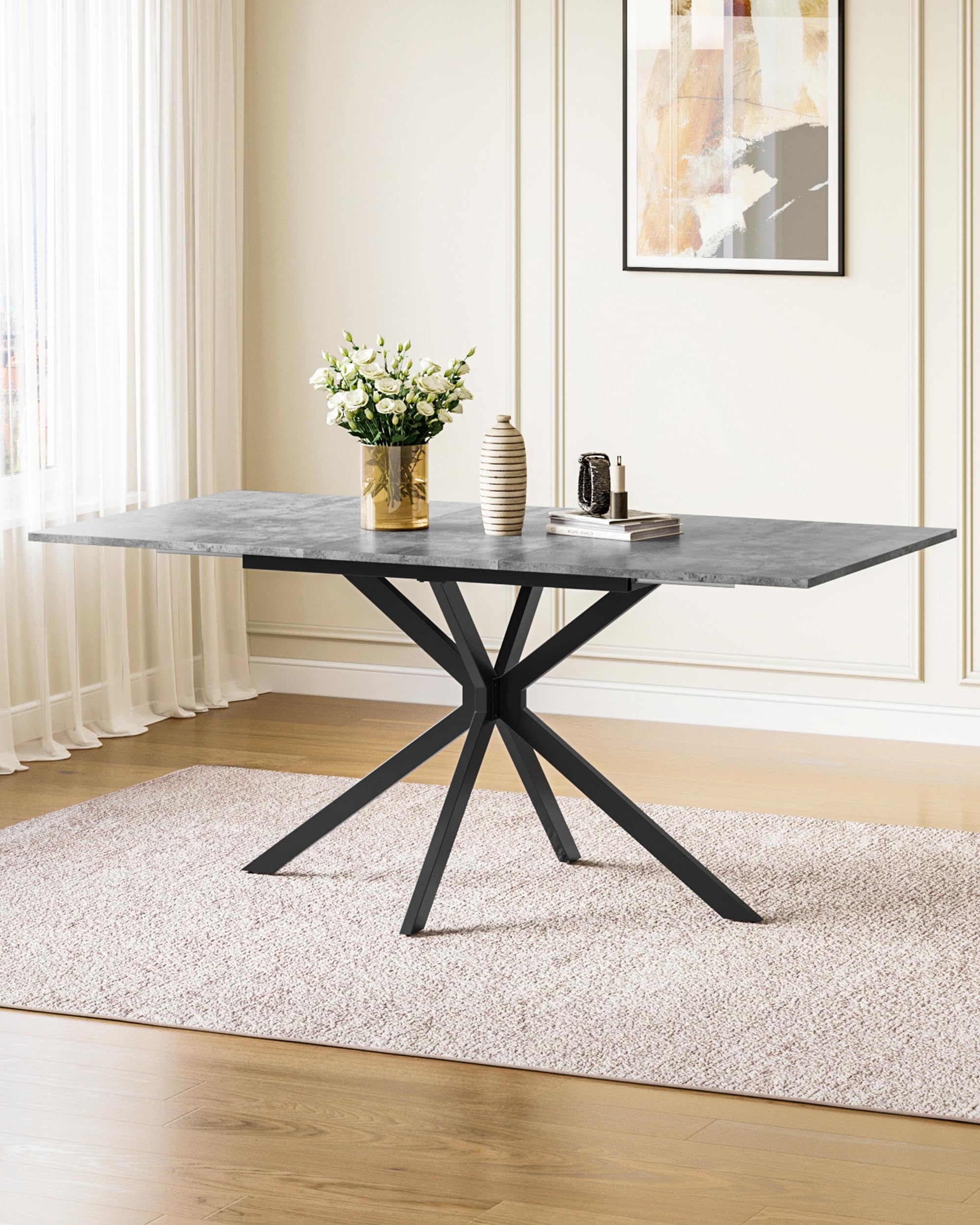 Ausziehbarer Esstisch Betonoptik 120–160x80x73,5cm für 4–8 Personen | Küchetisch Esszimmertisch für Esszimmer, Küche und Wohnzimmer