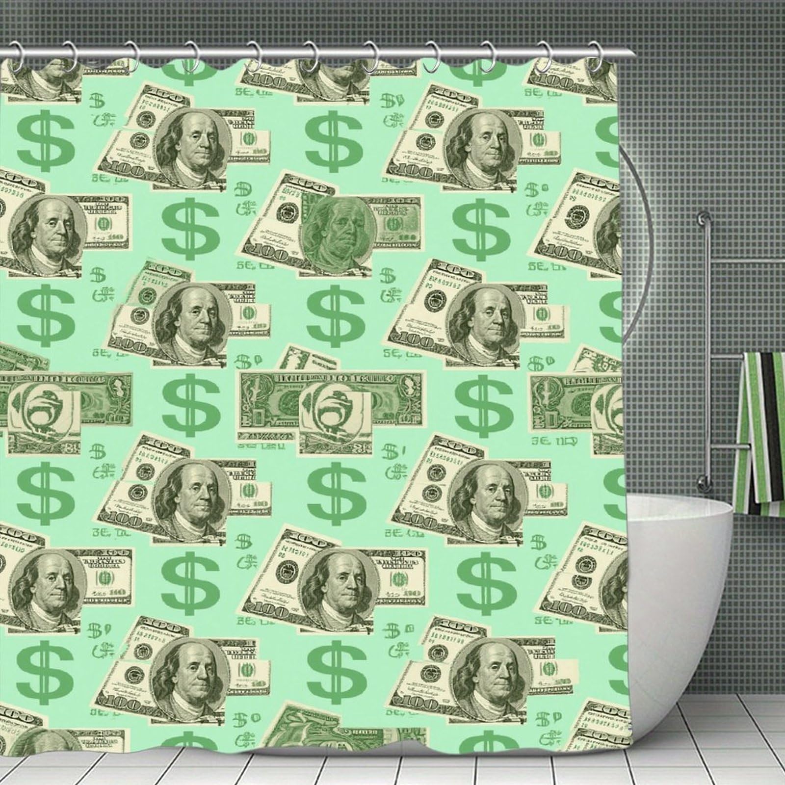 VstaDank Money Bath Curtain Elegant Heavy Duty Shower Curtains 70x70 in Rustic Farmhouse Cloth Shower Curtains Neutral Modern Bath Curtain for Bathroom