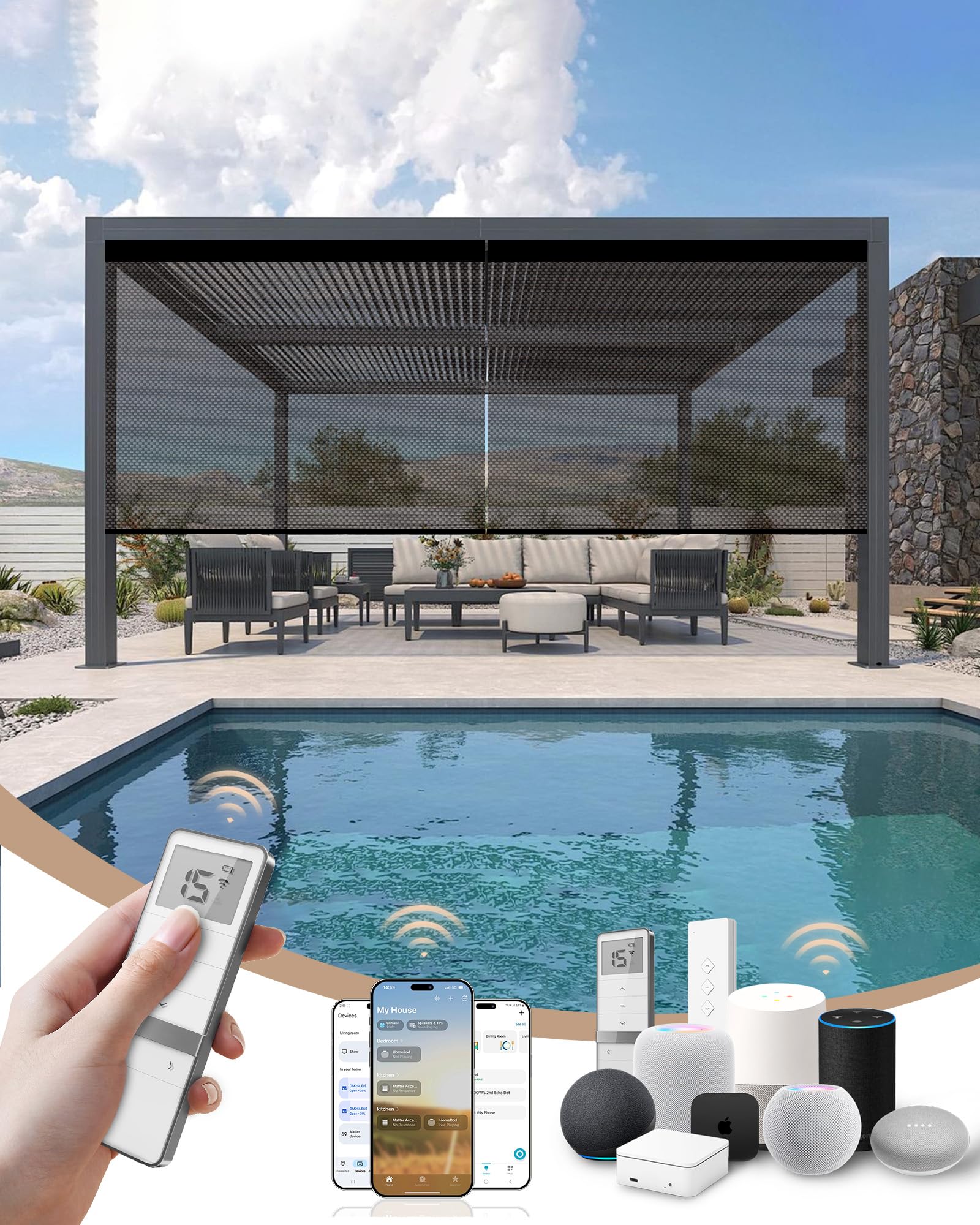 Kincmo Motorized Outdoor Shades, Outdoor Motorized Blinds for Patio Porch