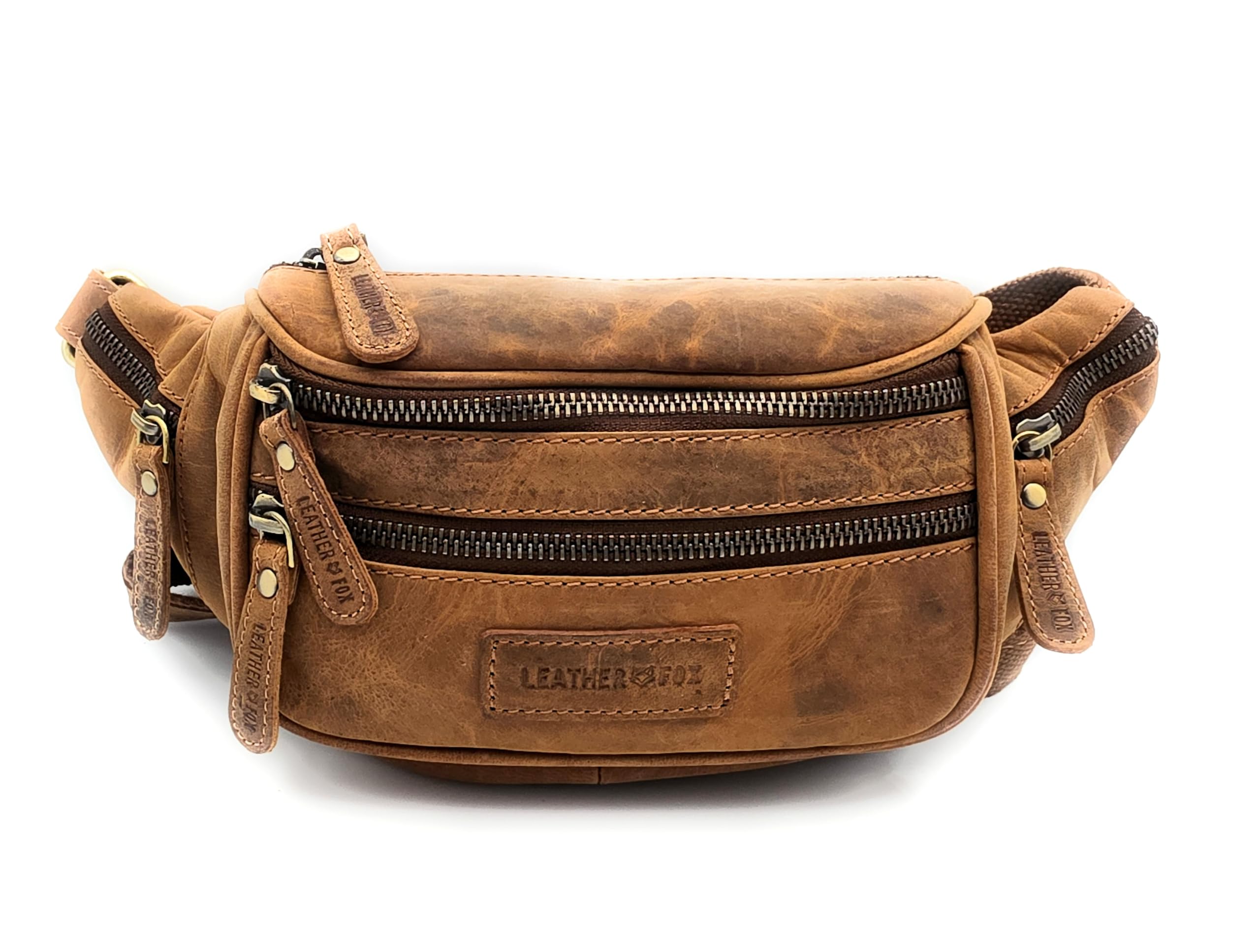 Bauchtasche aus Büffelleder Vintage Gürteltasche mit 6 Fächern | stabiler Metall-Karabiner als sicherer Verschluss, vielseitige Nutzung im Alltag, stabile Verarbeitung, viel Stauraum
