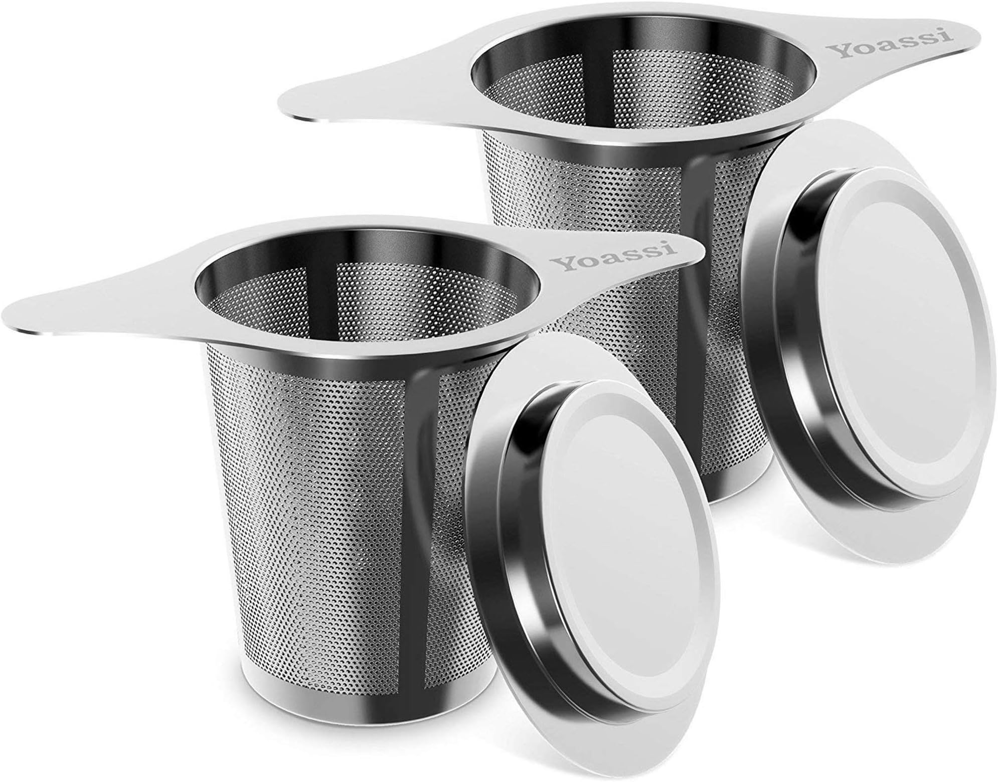 2 Pack Tea Infuser, 304 Stainless Steel Tea Filter Strainer with Lid and Double Handles Perfect for Hanging on Teapots, Mugs, Cups to steep Loose Leaf Tea and Coffee