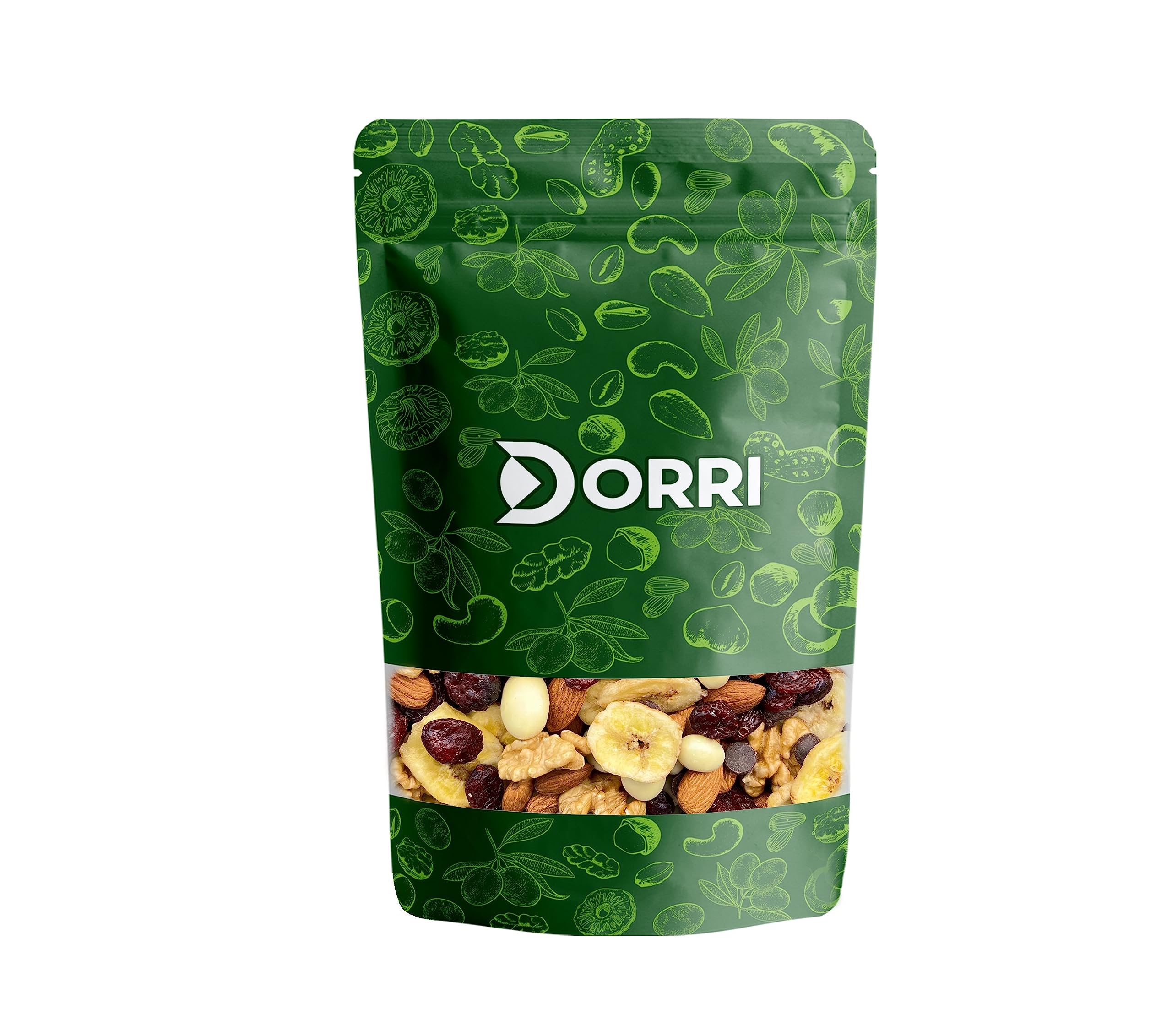 Dorri - Trail Mix 1kg | Almonds, Banana Chips, Chocolate Nibs, Dried Cranberries, Yogurt Raisins - Healthy Snacks - Healthy Mixed Nuts - Healthy Mixed Fruit - Gluten Free - GMO Free
