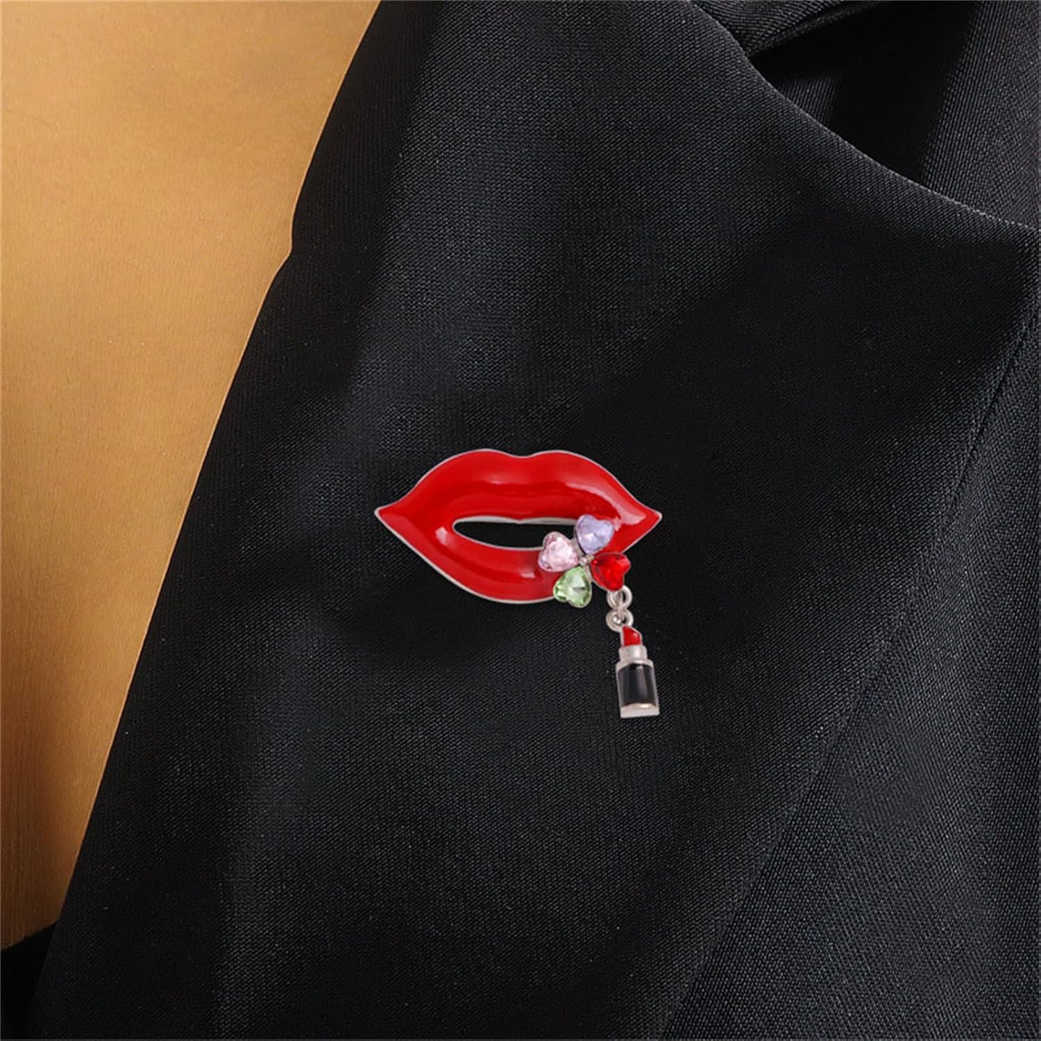Dreuyet Sexy Red Lips Brooch Pin for Women Crystal Rhinestone Quiet Gestures Brooches Elegant Kiss Mouth Lapel Pins Clothes Dress Accessories Jewelry Lover Gift - Image 3