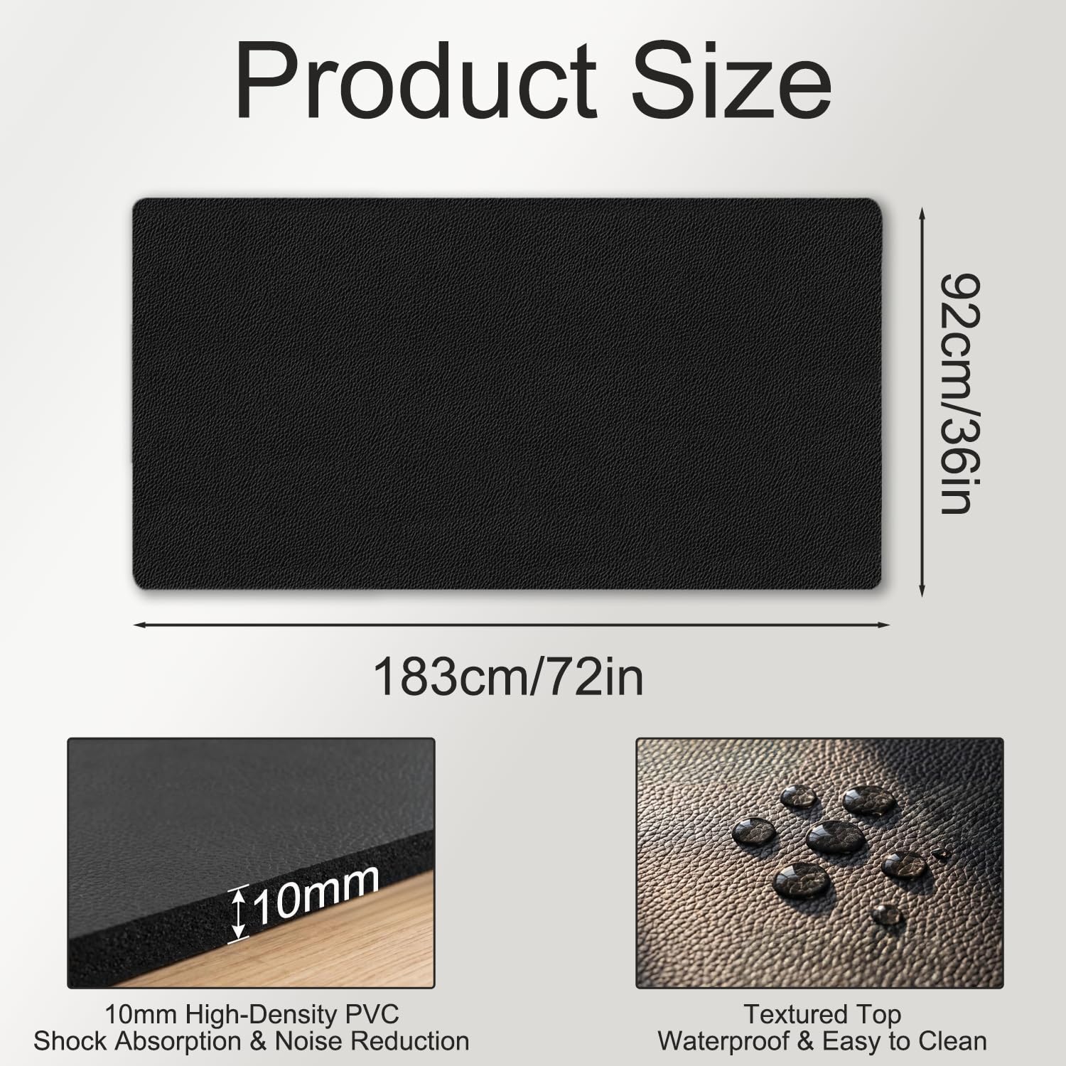 Acidea Bodenschutzmatte Fitnessgerät, 183x92cm Laufband Matte 10mm Dicke, langlebig, rutschfest & stoßdämpfend, Fitness Unterlegmatte für Crosstrainer, Gymnastikmatte, Fitnessmatte