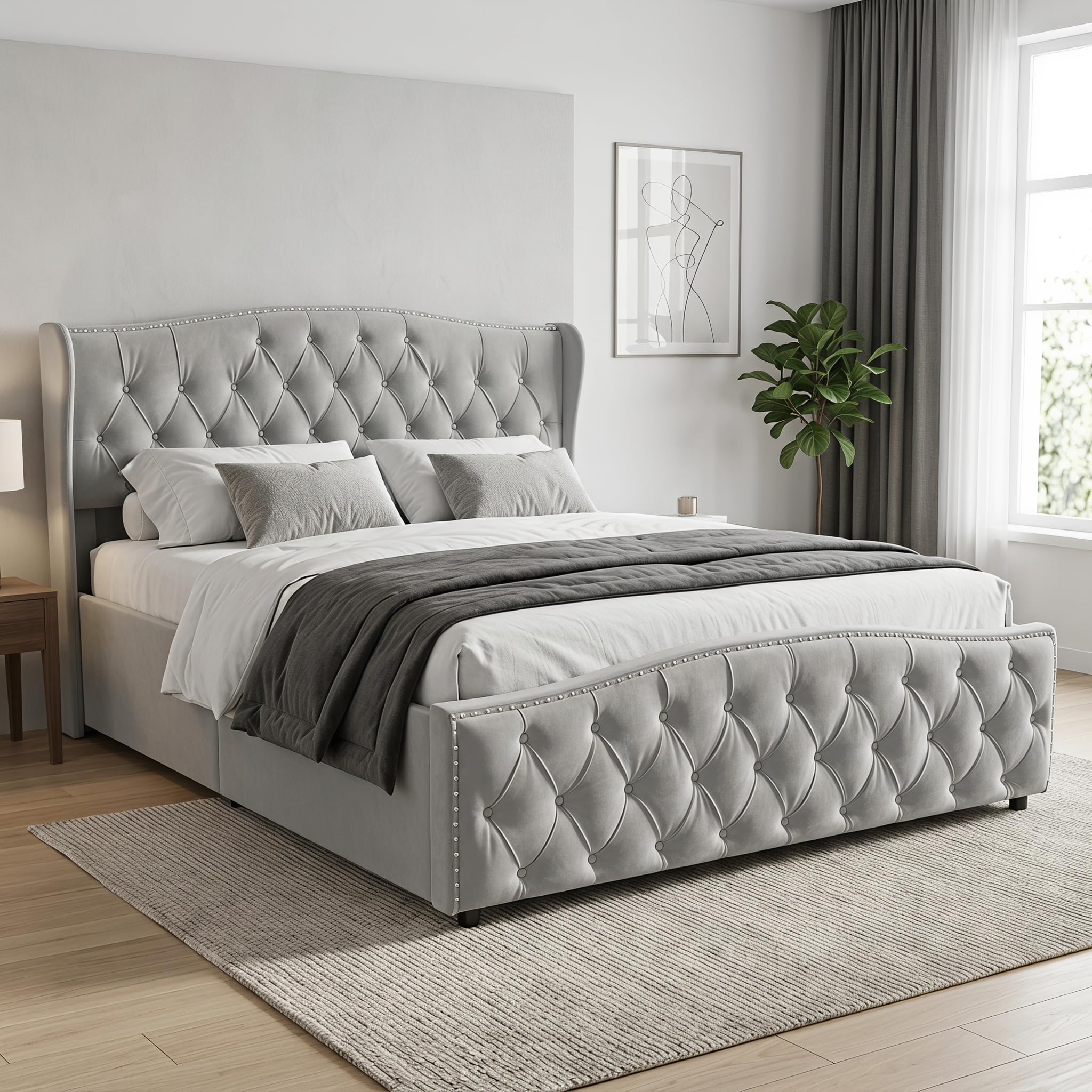 Letto Imbottito Matrimoniale 160 x 200 cm, Letto di Stoccaggio Idraulico