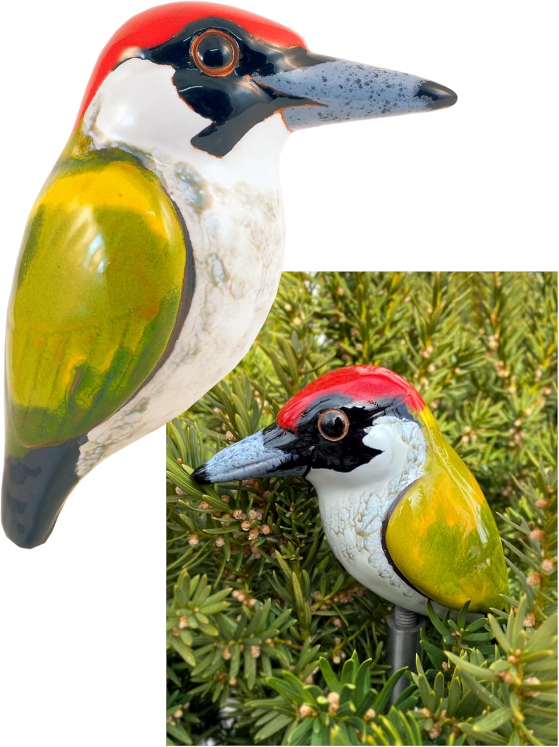 Ceramic Garden Decor - Bird Woodpecker Lawn Stake - Outdoor Statue - Perfect, Unique Gifts for Gardeners Woman, Men, Yard Gifts - Handmade, Frostproof, GK601-2
