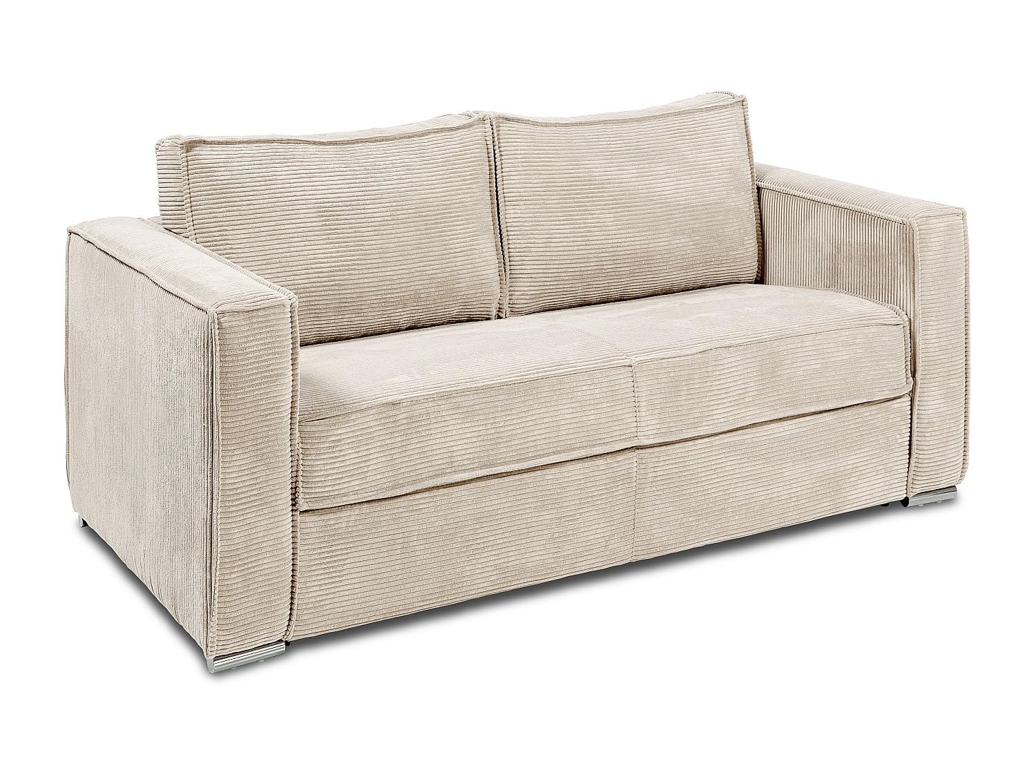 Vente-unique - Canapé 4 Places Convertible Express en Velours côtelé Beige - Couchage à Lattes Larges 160 cm - Matelas 22 cm avec mémoire de Forme Loreto