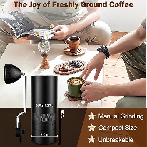 Miniatura 5 de Gerylove Molinillo de café manual, molinillo de café de mano de acero inoxidable, ajuste fino de 11 clic, molinillo portátil de grano de café cónico