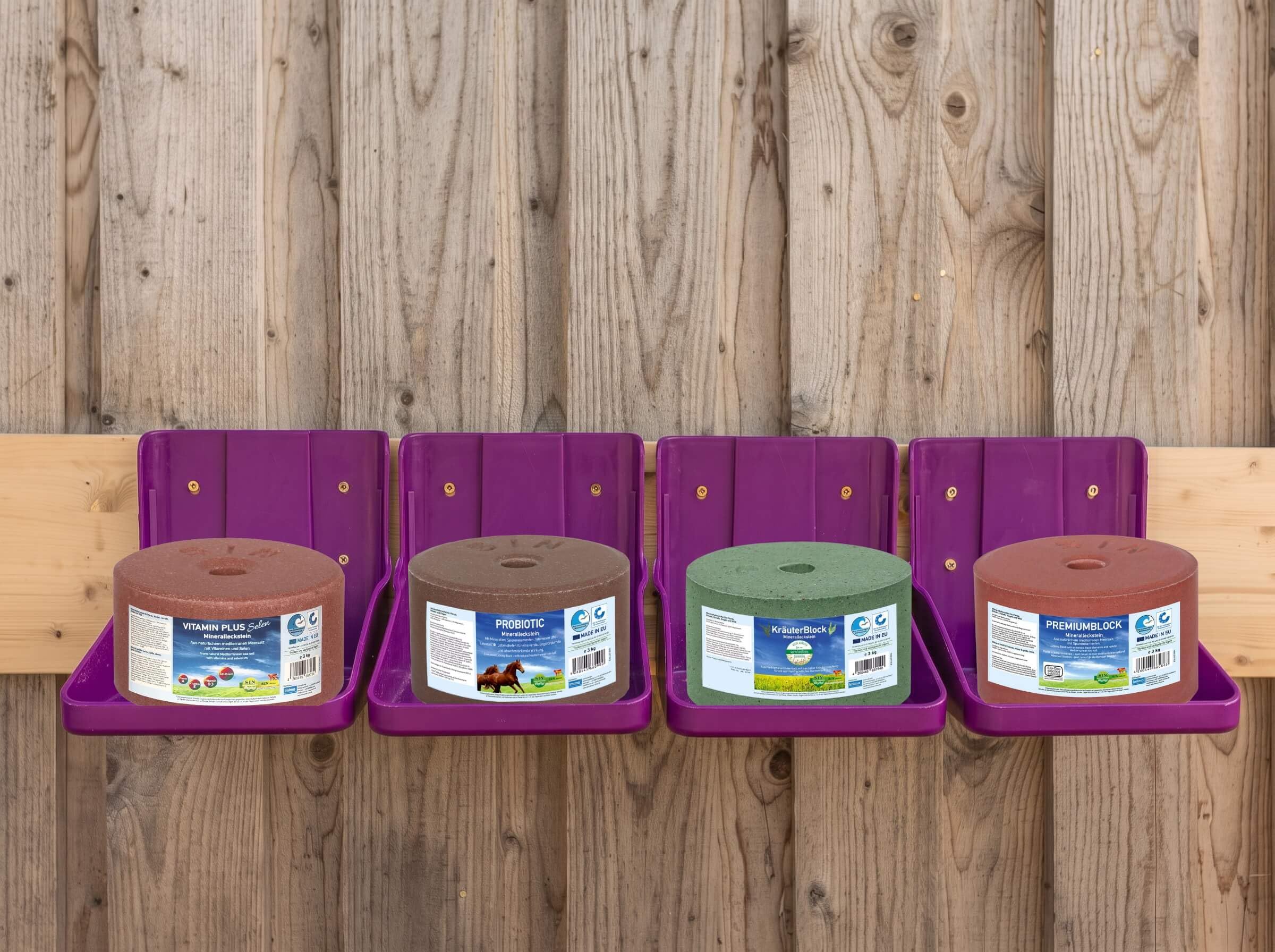 Lecksteine-Bar Premium Set 4X 3kg mit KräuterBlock, PROBIOTIC, MultiVitamin BRONCHIAL, PREMIUMBLOCK Salzleckstein Set 4 x 3 kg - Salzlecksteine für Pferde, Schafe, Ziegen, Wild und Rind