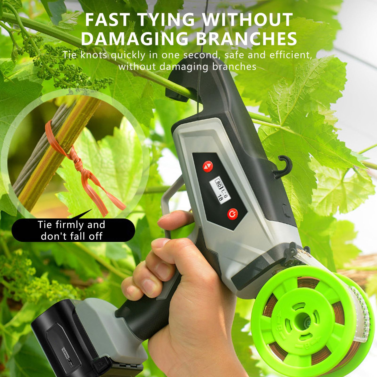 Atadora De Plantas PortáTil Ligera, DiáMetro MáXimo De Manojo De 25 Mm, MáQuina para Atar Ramas De JardíN Recargable, para Flores De Pepino Y Pimiento