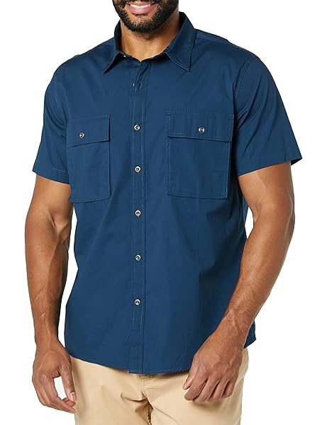 Amazon Essentials Mens Slim-Fit Long-Sleeve Two-Pocket Utility Shirt
