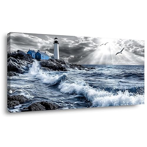 Ggaafet Black and White Lighthouse Wall Art Decor for Bedroom