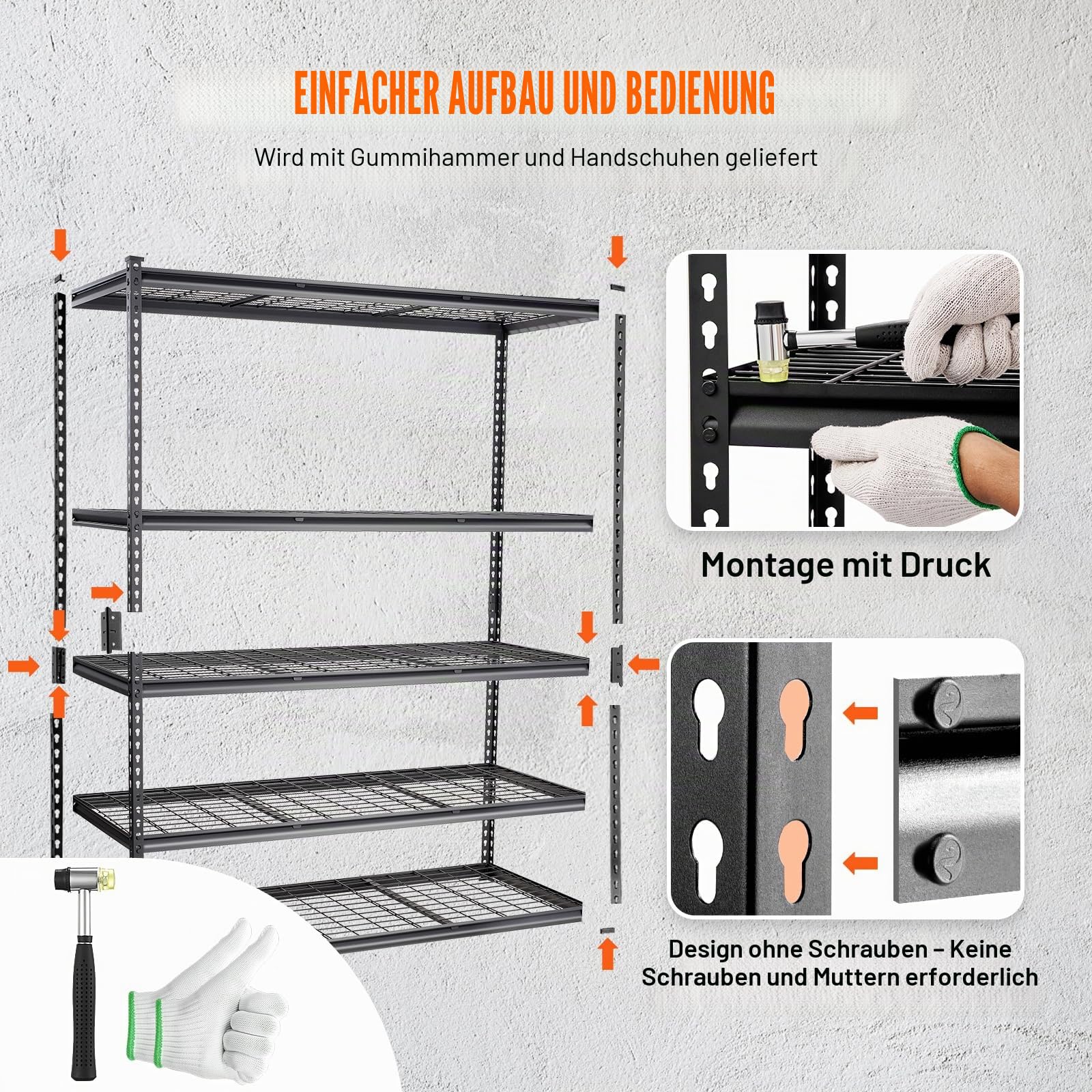 VEVOR Lagerregal 5-stufig verstellbar 907,2 kg Kapazität Garagenregale, Metall-Organizer Drahtregal schwarz 152,4 x 61 x 198,1 cm für Küche, Speisekammer Keller Badezimmer Wäscheschrank