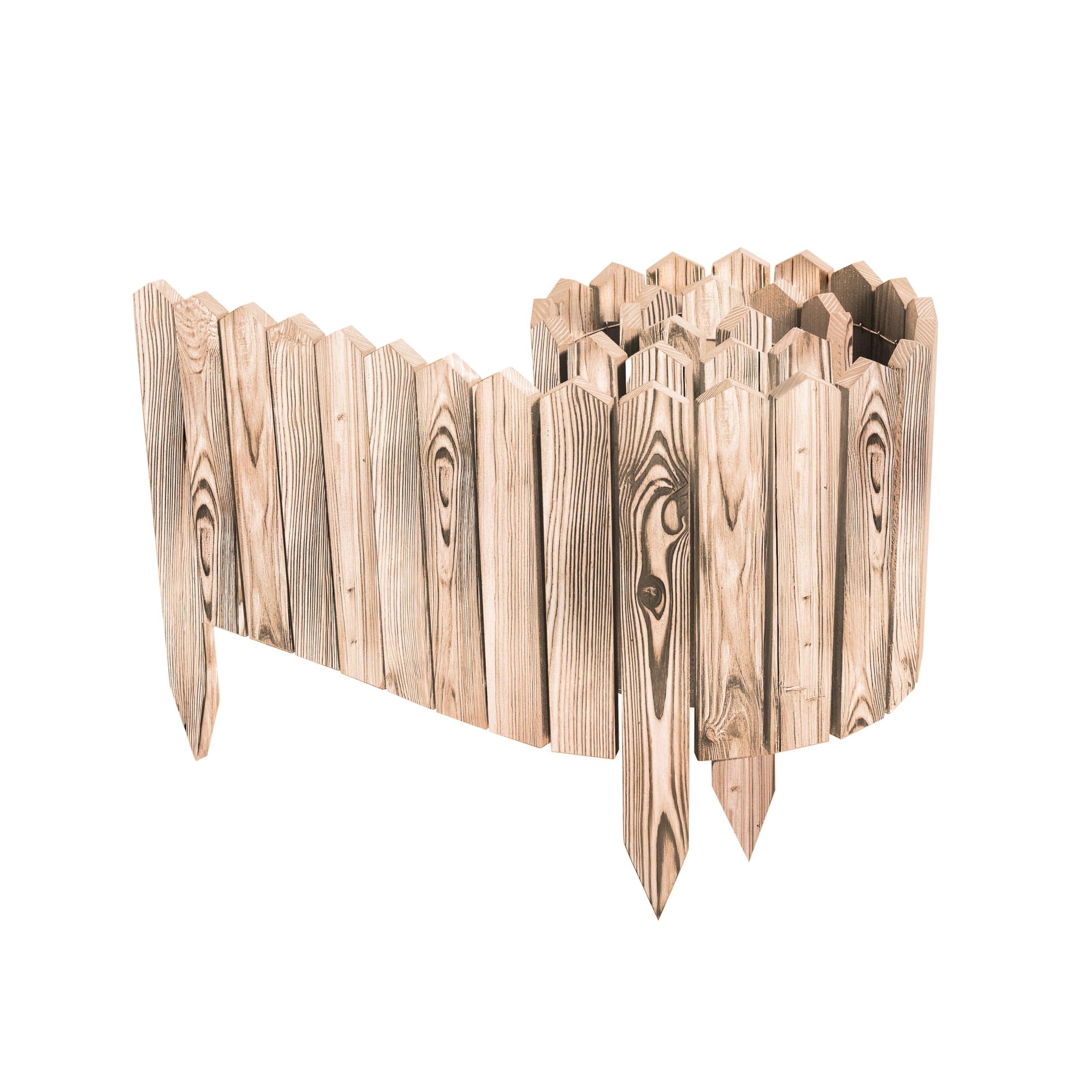 BOGATECO Bordura per aiuola in legno, lamelle di legno | Recinzione a rullo alta 20 cm e lunga 200 cm | Recinzione in legno | Recinzione in assi ideale come bordatura per aiuola o delimitazione di