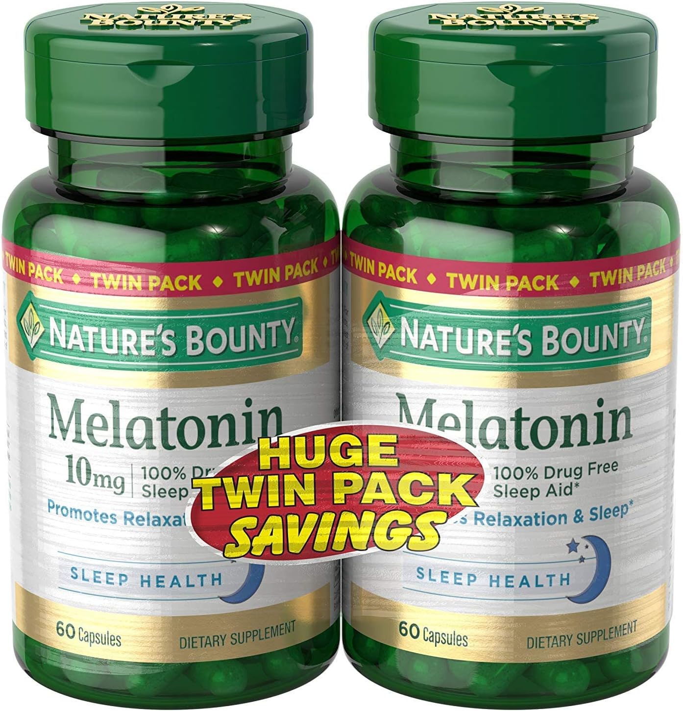 Nature's Bounty Melatonin, Promotes Relaxation and Sleep Health, 10mg, Capsules, 60 Ct (2 Pack)