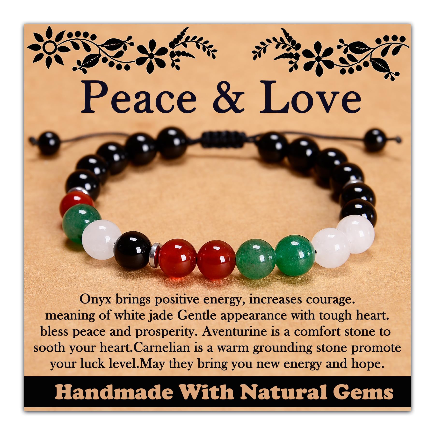 468Handmade Adjustable Natural Gemstone Crystal Bracelet Healing Power Energy Inspirational Gifts with Card for Unisex