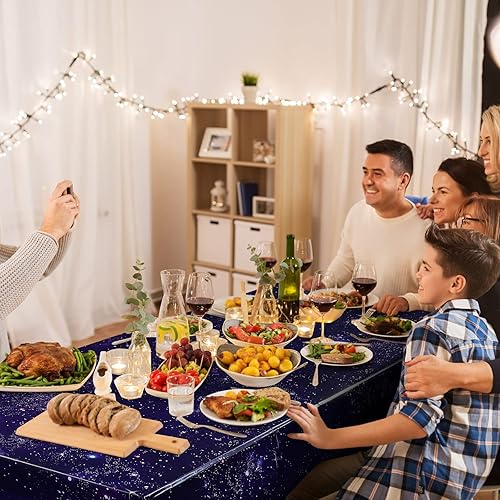 Miniatura 6 de Tatuo Paquete de 6 manteles rectangulares de plástico con galaxia, estrella espacial, nebulosa morada, desechable, cielo nocturno estrellado, para