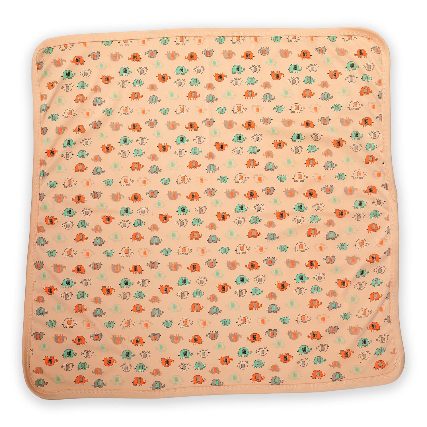 LuvLap Cotton Hooded Wrapper - Baby Towel for New Born | Big Size 75cm x 75cm | Soft, Safe & Skin-Friendly | for Newborns 0-12 Months | Lightweight & Travel Friendly, Elephant Print - Orange, 1 Count 1