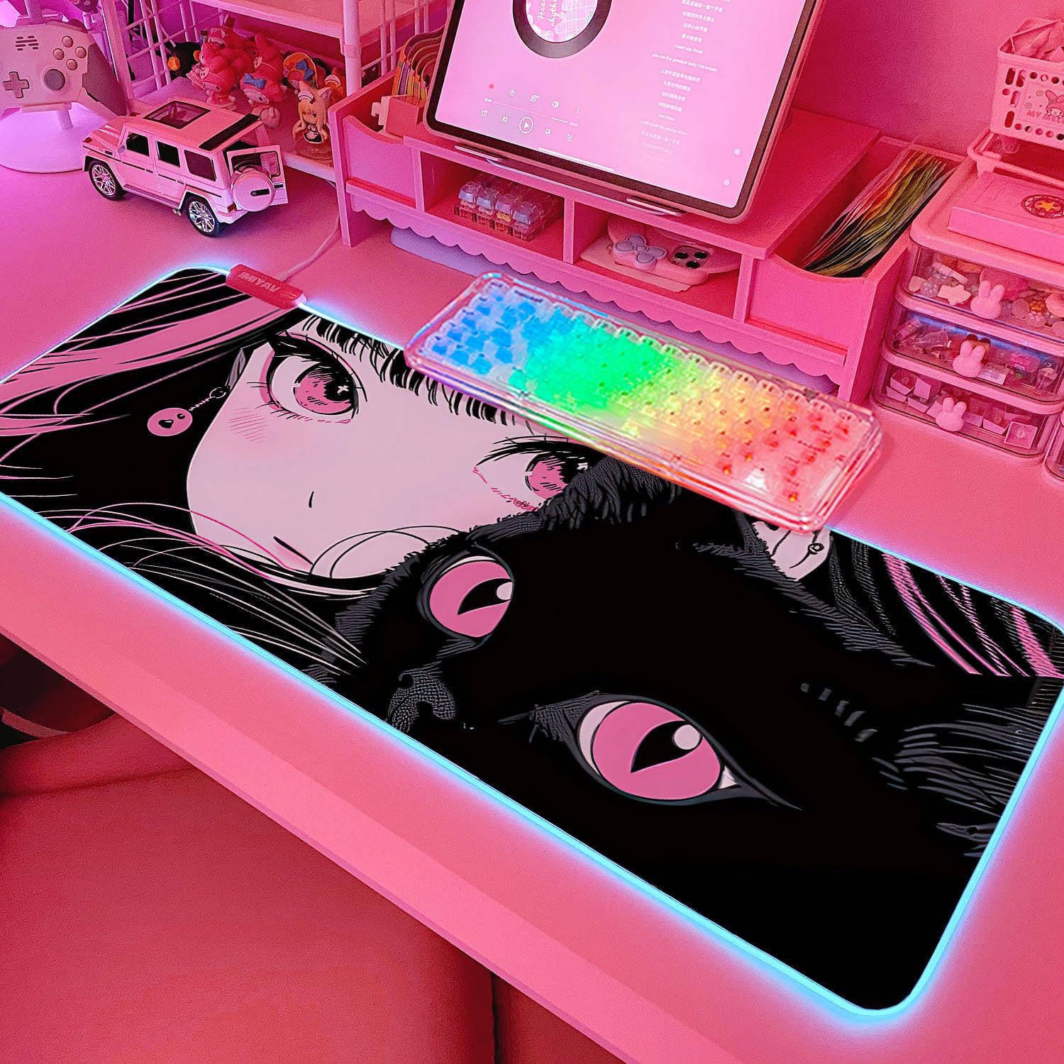 JMIYAV Pink RGB Gaming Mouse Pad 31.5x12 Inch PC XL Large Extended Glowing Led Light Up Desk Pad Non-Slip Rubber Base Computer Cute Mousepad Mat Desk Accessories Gaming Setup138