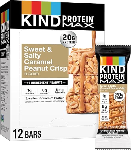 KIND Protein MAX - Barritas crujientes de caramelo dulce y salado, aptas para dieta cetogénica, 0.71 oz de proteína, 12 unidades