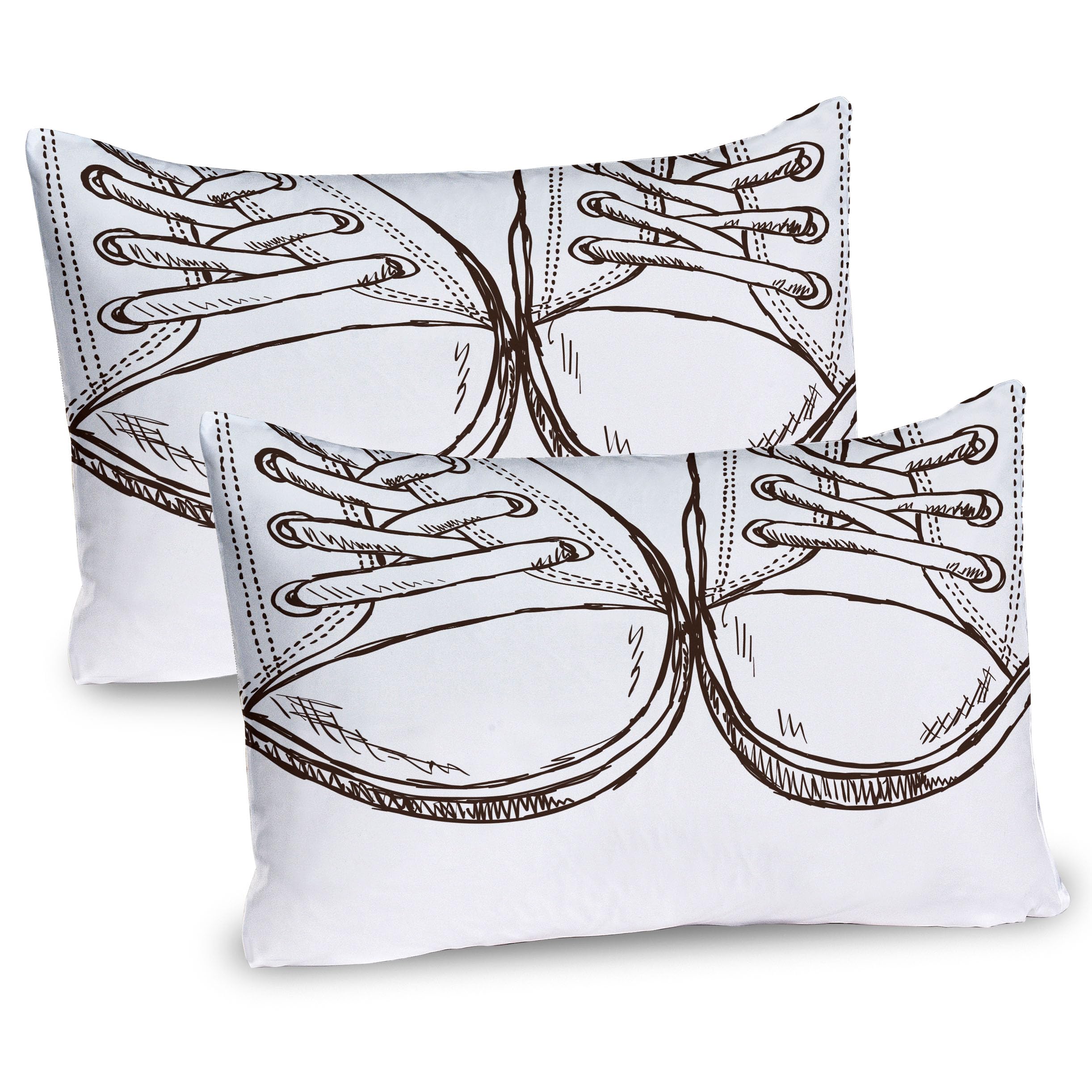 Ambesonne Hipster Pillow Sham Set of 2, Sneakers in Hand Drawing Style Casual Footwear Teenager Urban Lifestyle Theme, Quality Microfiber Bedding Item for All Seasons, 26