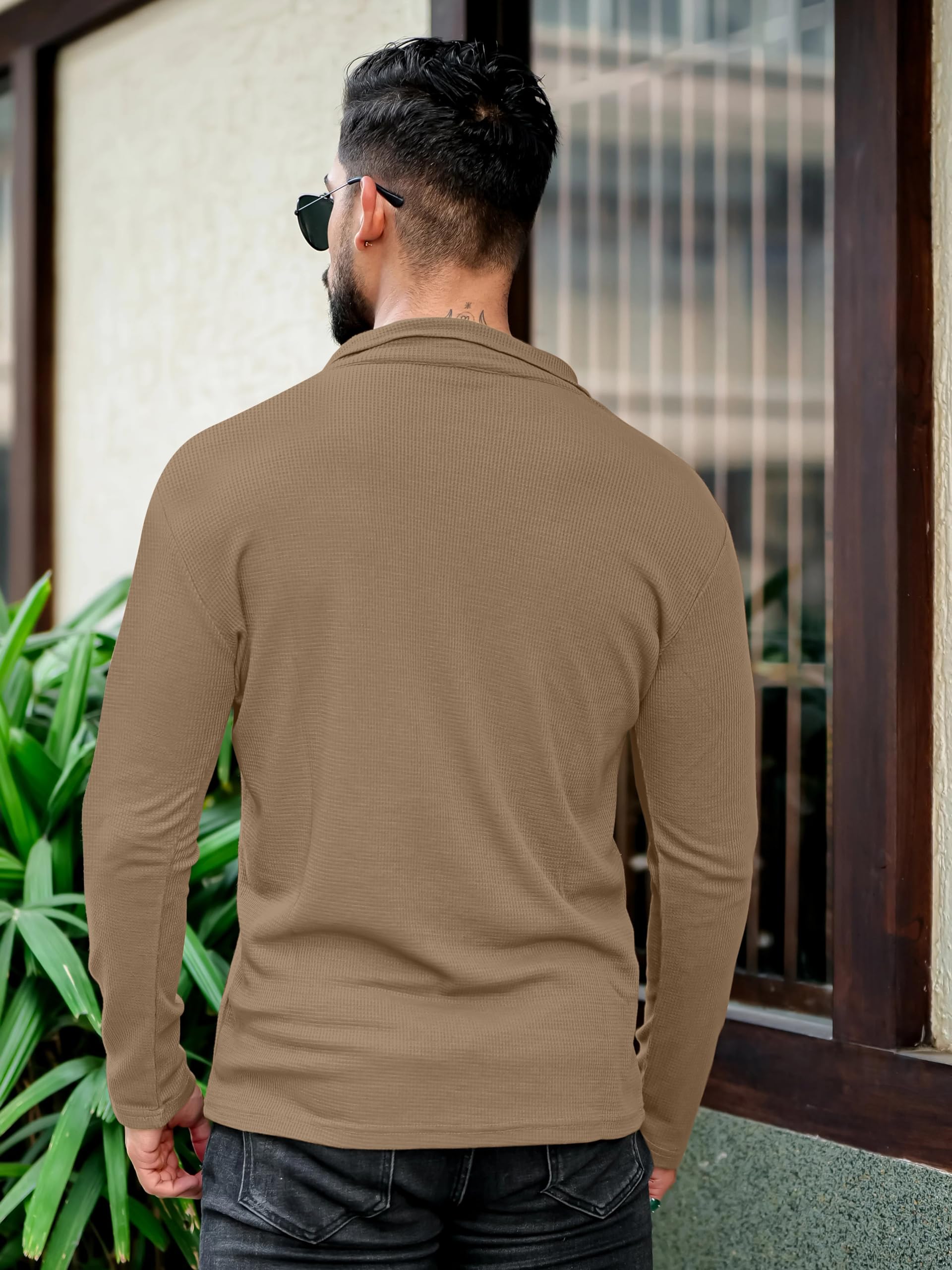 KAJARU Men's Polyester Blend T Shirt with Spread Collar Neck Line Zipper Closure Full Sleeves Solid Pattern Regular Fit and Standard Length - Image 2 thumbnail