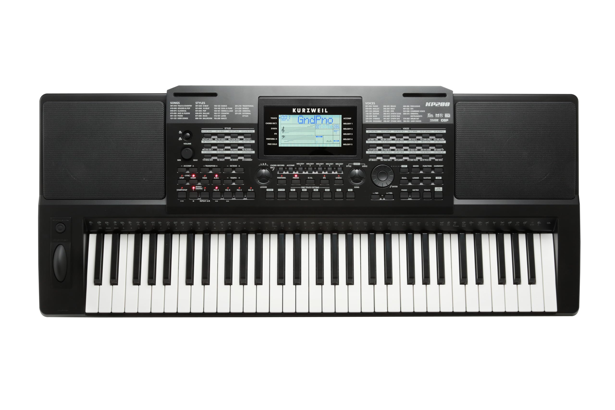 Kurzweil KP200, Arranger Keyboard, 61 leichtgewichtete Tasten mit Anschlagdynamik