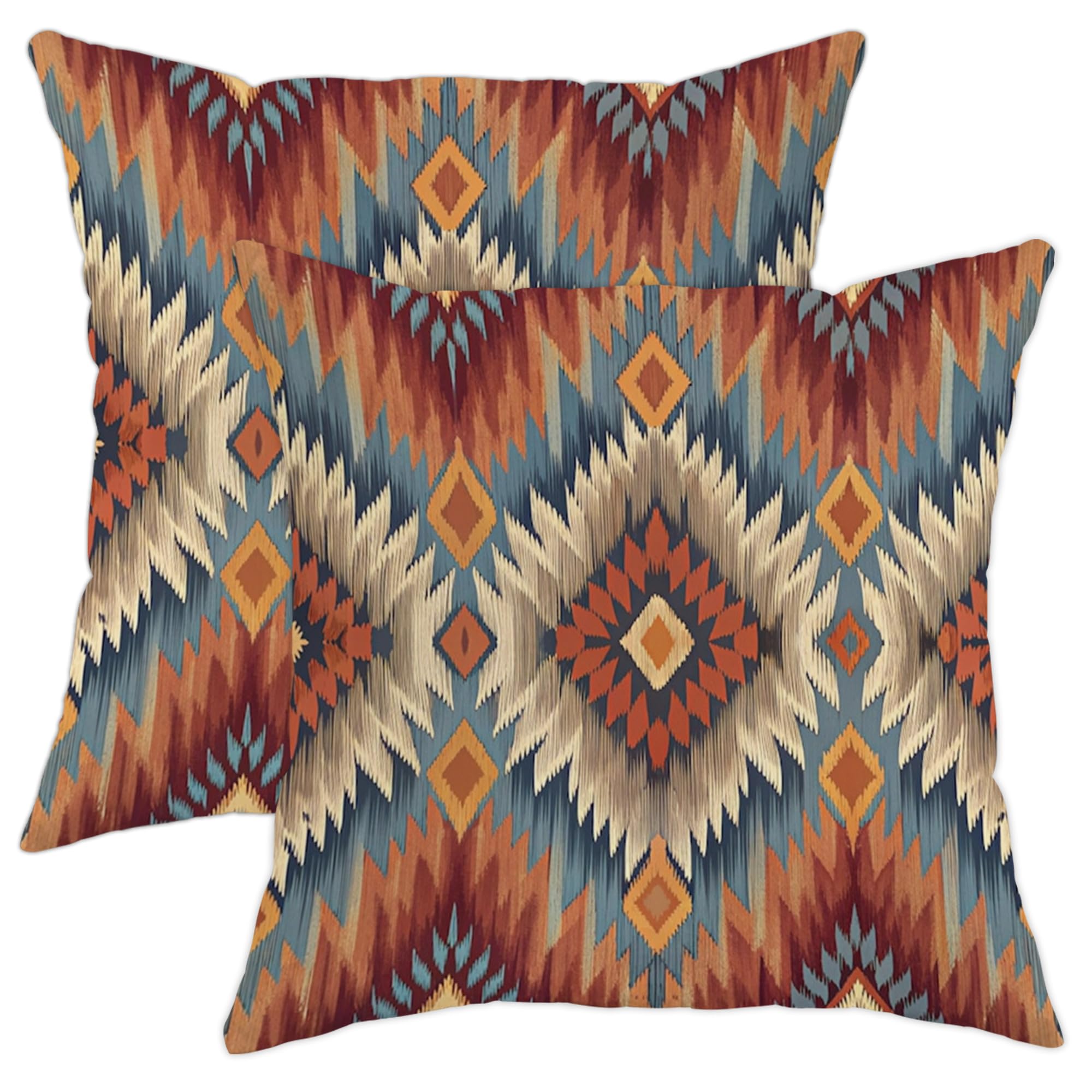 Bohemian Pillow Covers Set of 2, Multicolor Aztec Pattern Throw Pillows Case, Decorative Square Rustic Home Decor Cushion Covers for Couch Sofa Bed 20x20 Inch